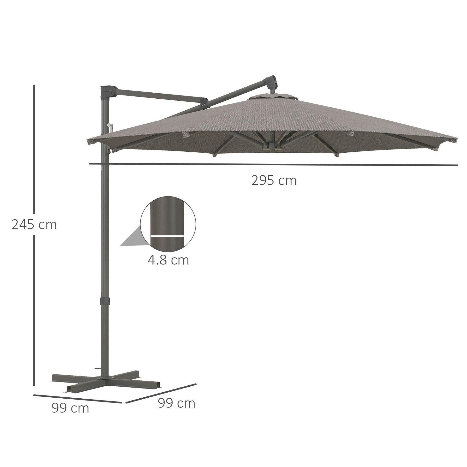 Outsunny 3 m Cantilever Banana Parasol with Cross Base, 360Â° Rotation Patio Umbrella with Crank Handle, Tilt, Dark Grey - ALL4U RETAILER LTD