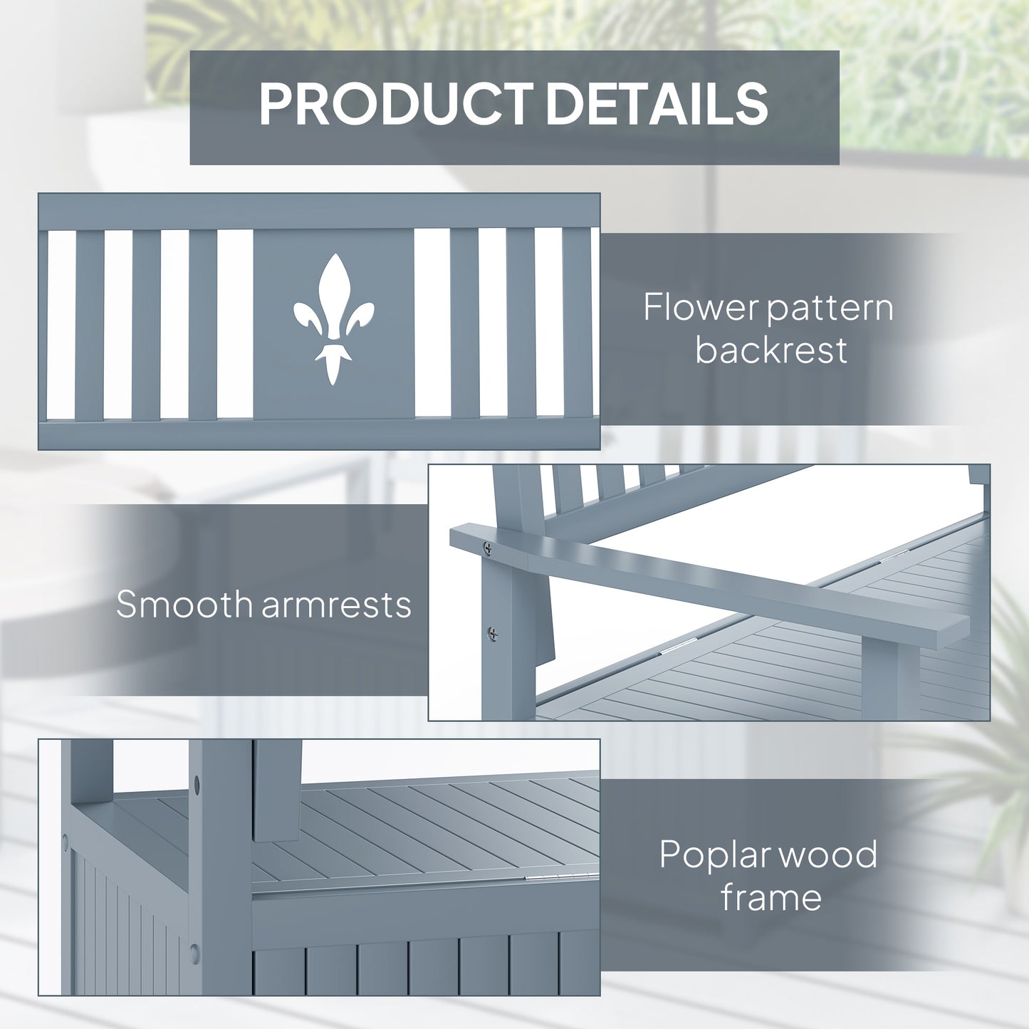 Outsunny Two Seater Wooden Storage Garden Bench With Hidden Underseat Storage Grey