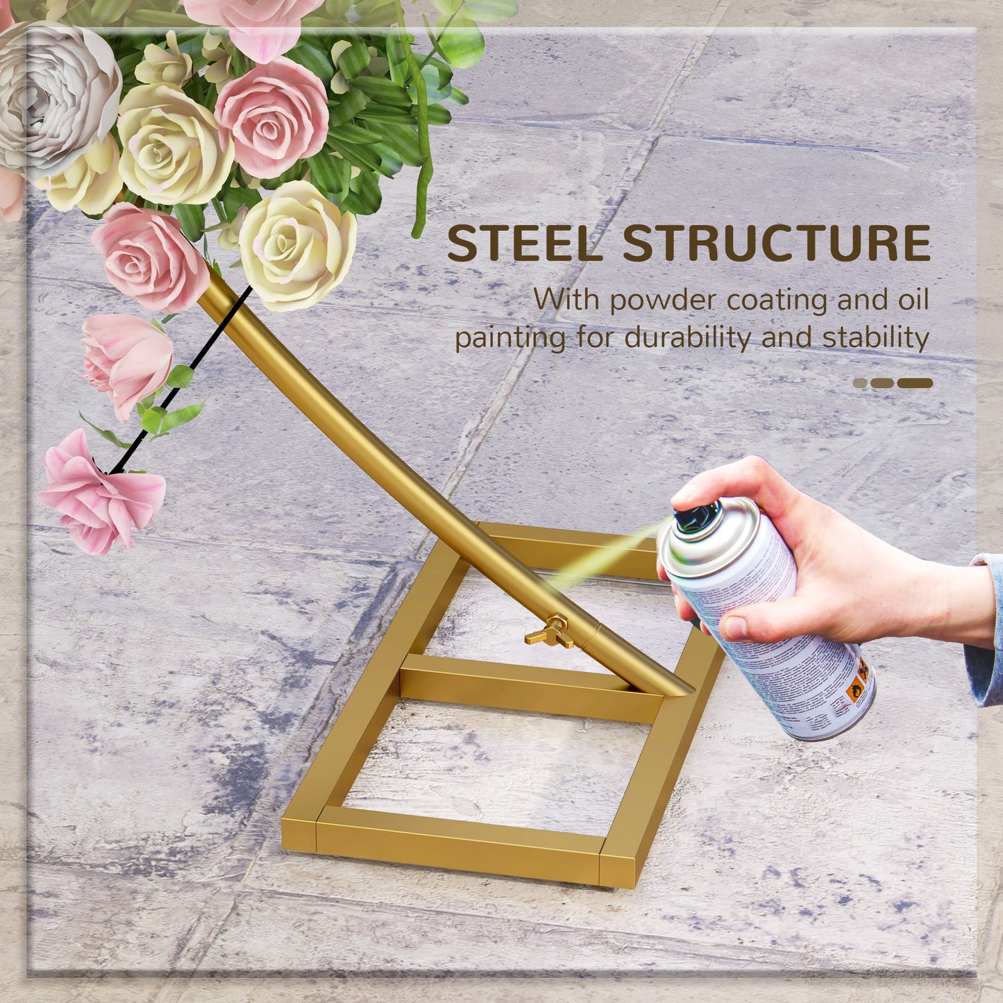 Outsunny 280cm Gold Tone Backdrop Wedding Arch Stand Round Metal for Outdoor Indoor Parties Ceremonies