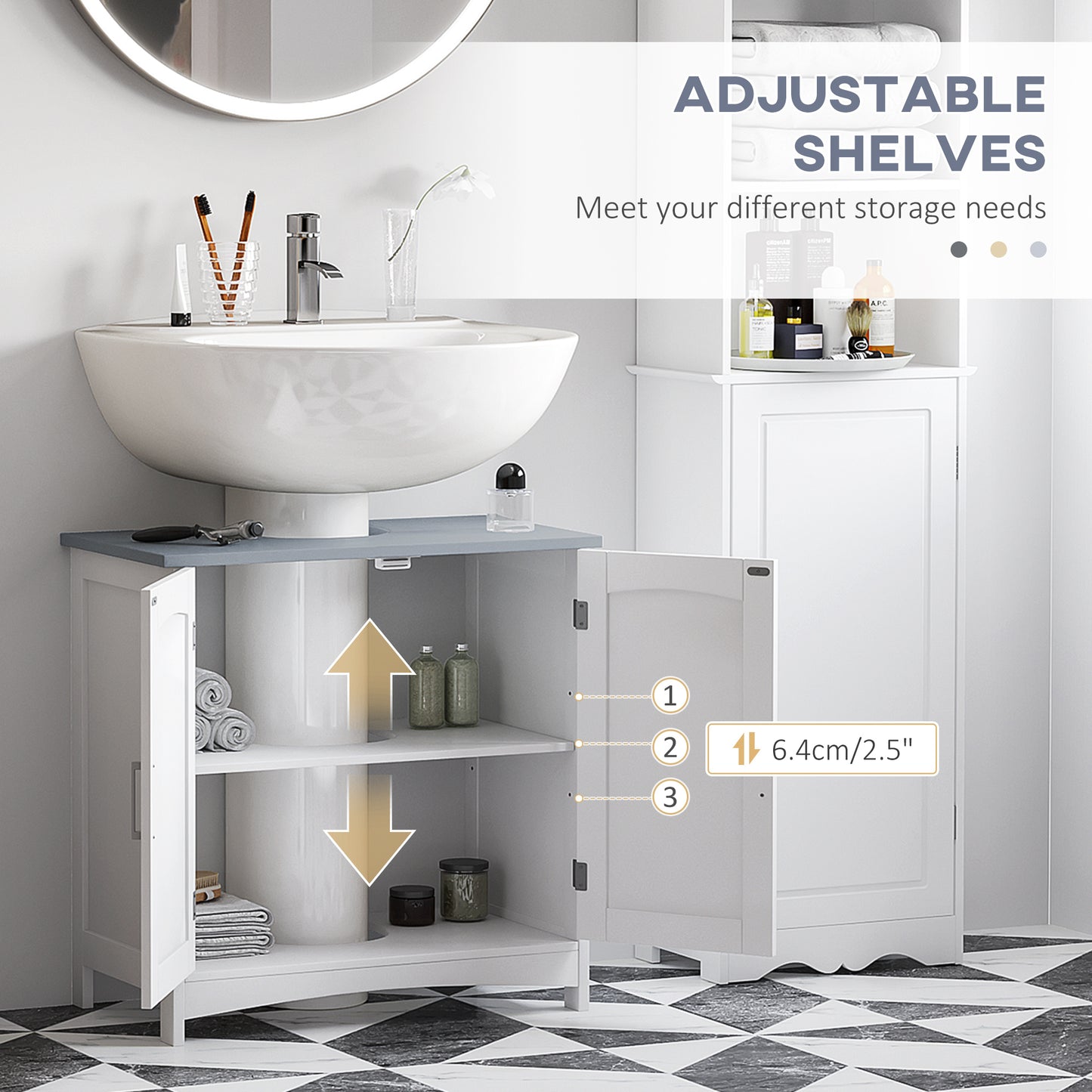 Kleankin Bathroom Furniture Set With Adjustable Shelves Tall Storage Cabinet With Open Shelves And Drawers White