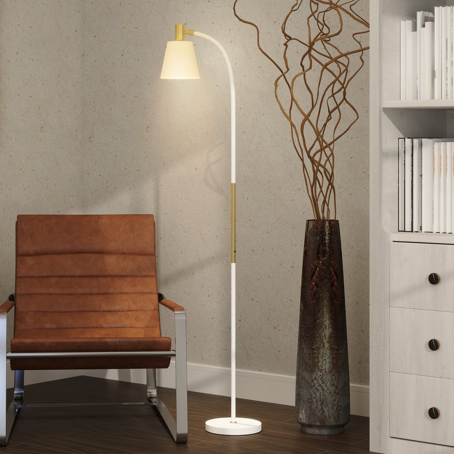 HOMCOM Adjustable Floor Lamp For Living Room With Reading Spotlight Max Height 160 Cm White Gold Finish E27 LED