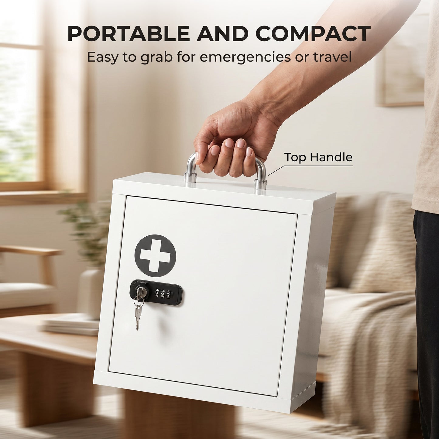 HOMCOM Wall Mount Medicine Cabinet with Dual Lock and Key 2 Tier Stainless Steel First Aid Organizer White