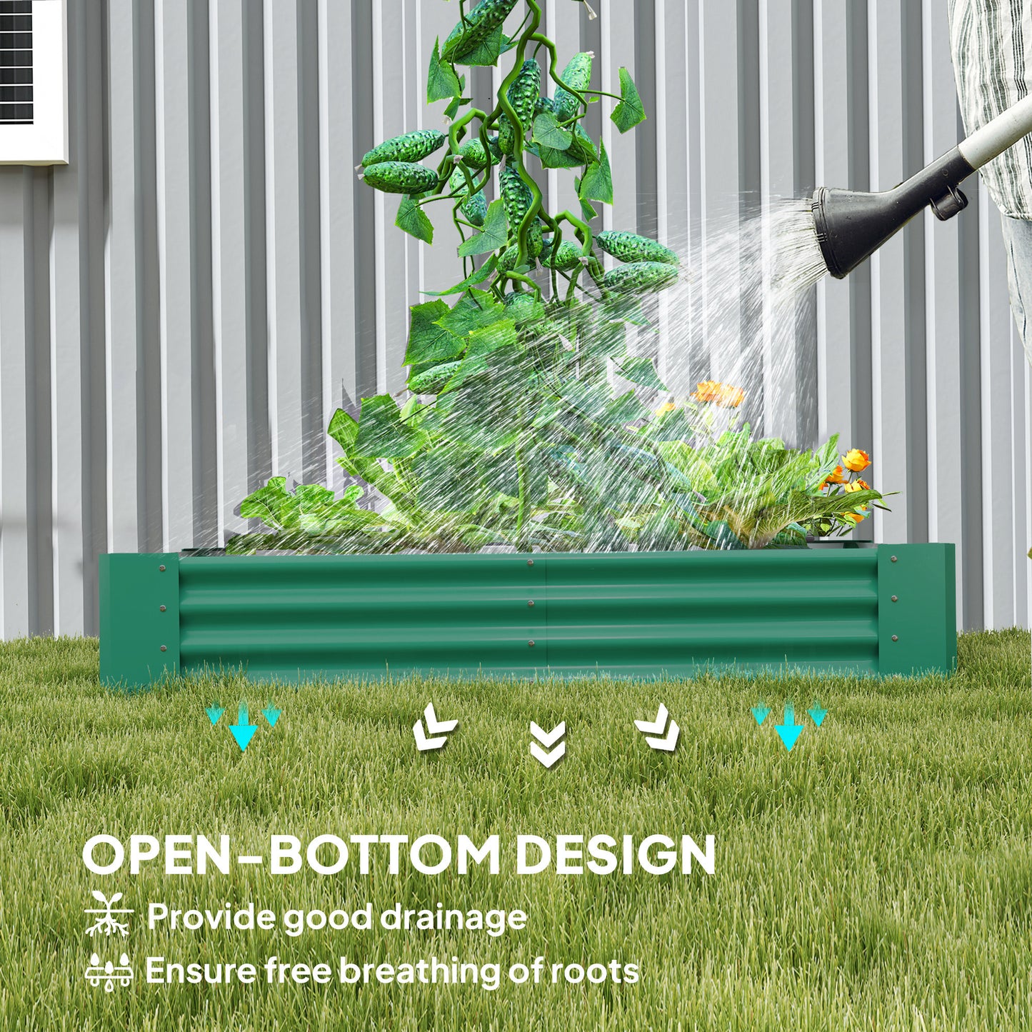 Outsunny Galvanised Steel Open Planter 180x90 Cm With 30 Cm Depth 459 L Capacity Green