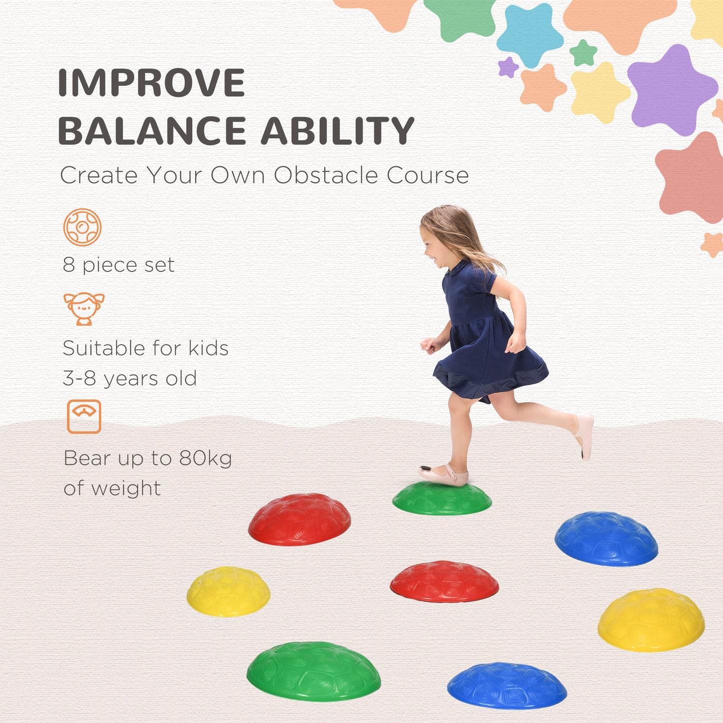 ZONEKIZ 8-Piece Non-Slip Stepping Stone Set for Kids - Fun Balance and Coordination Sensory Play for Ages 3-8 - ALL4U RETAILER LTD