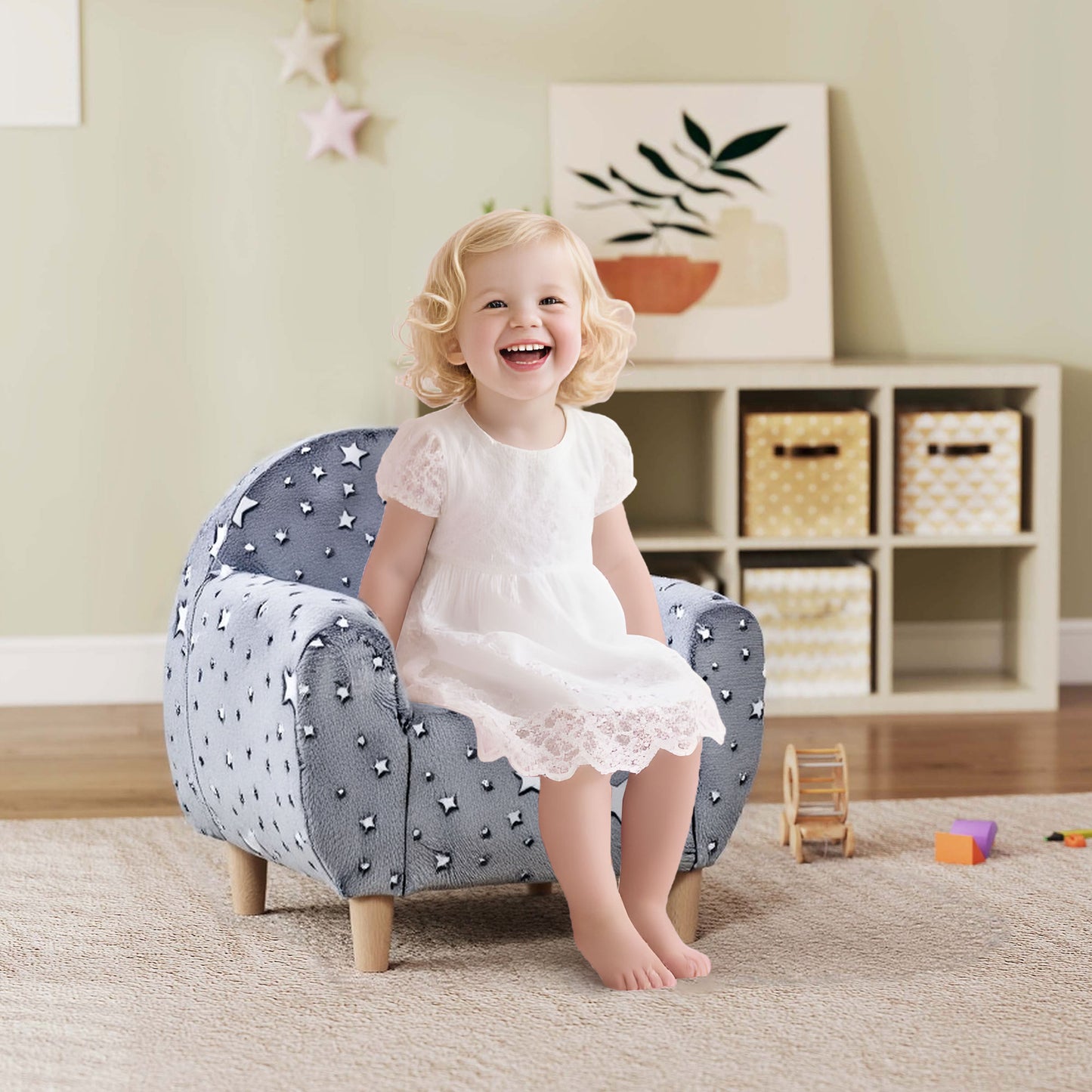 AIYAPLAY Kids Glow In The Dark Armchair With Star Design For Bedroom Playroom Kids Room Grey