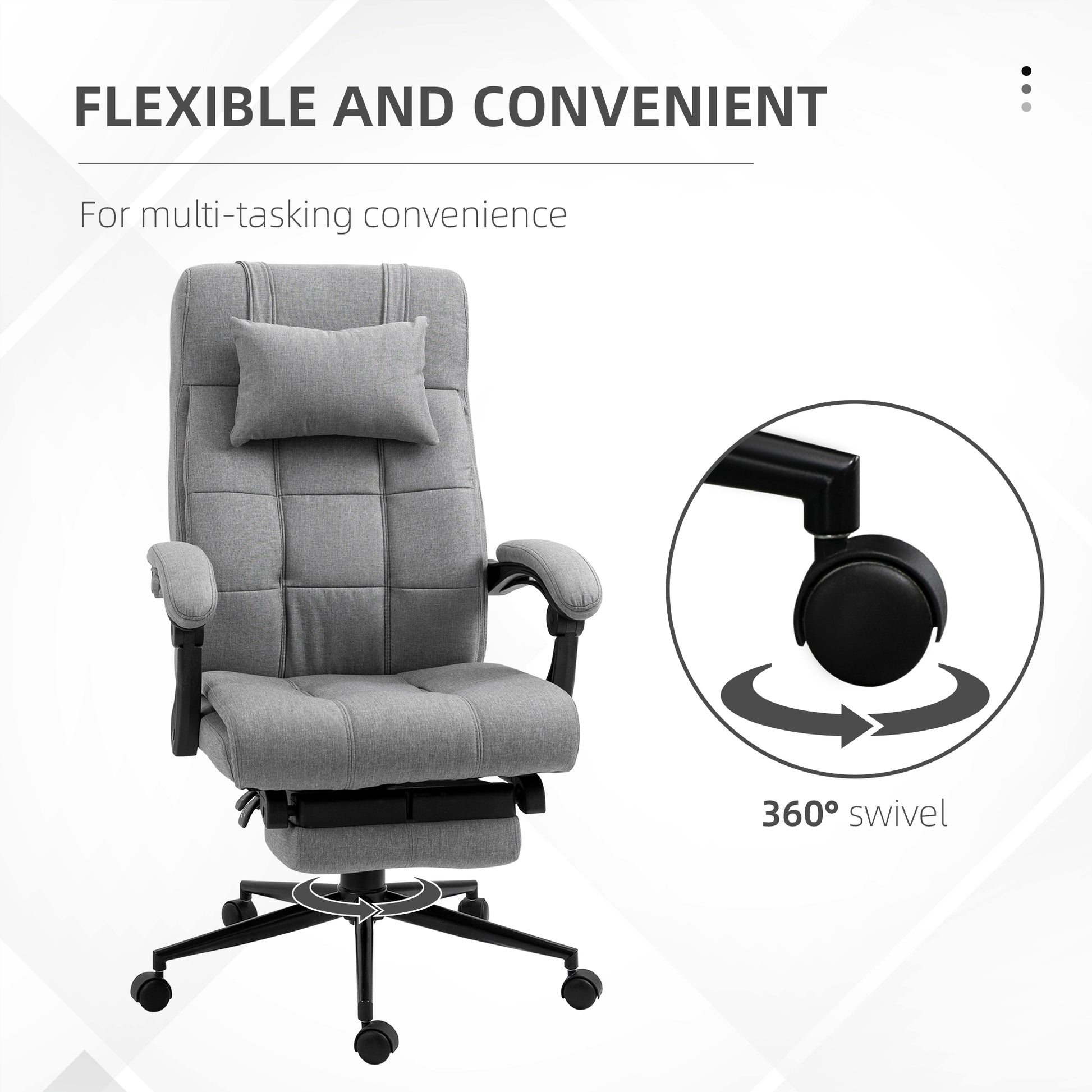 Vinsetto Ergonomic Home Office Chair with Adjustable Footrest, Armrests, and Lumbar Support in Light Grey - ALL4U RETAILER LTD