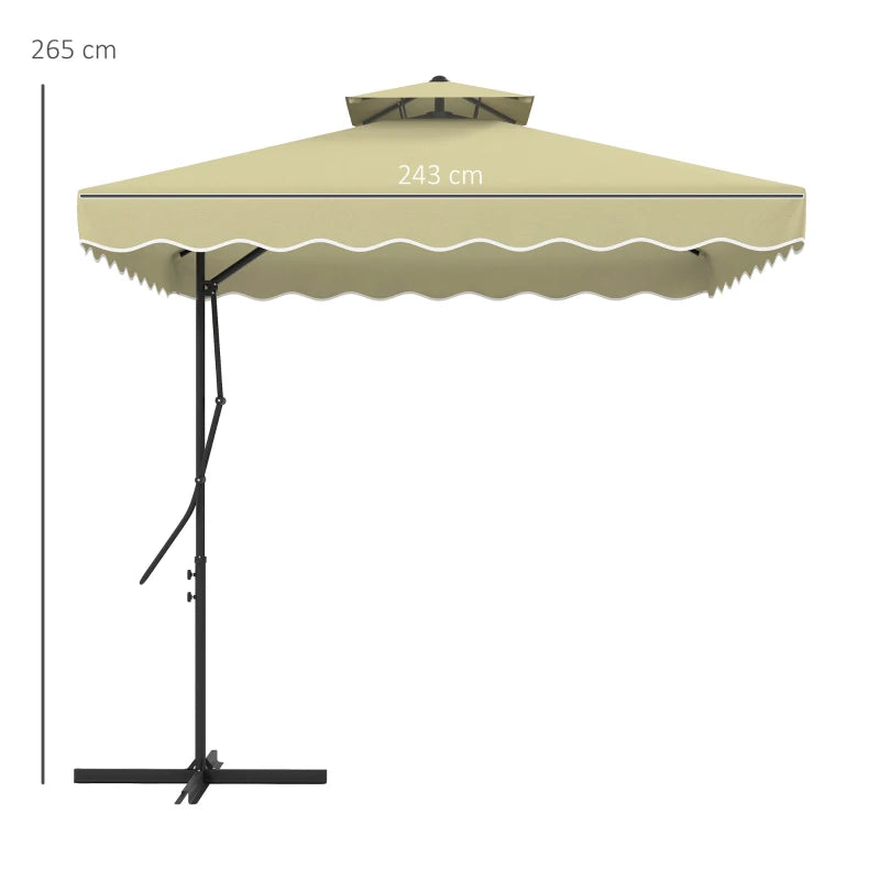 Outsunny 2.5m Square Double Top Cantilever Garden Parasol Umbrella with Ruffles - Beige Patio Shade - ALL4U RETAILER LTD