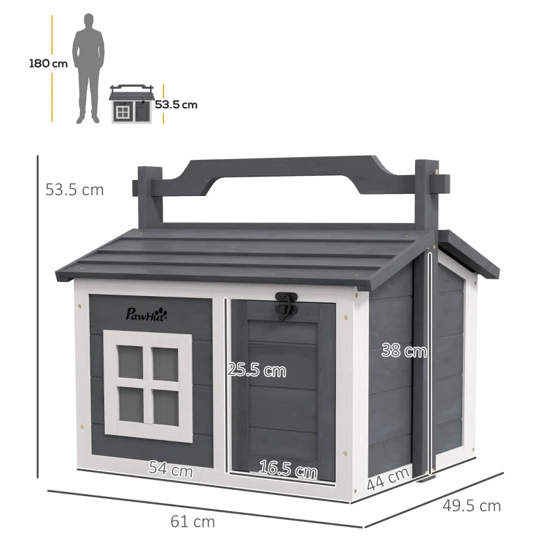 PawHut Indoor Rabbit Hutch, Portable Small Animal House with Top Handle and Openable Roof - Grey - ALL4U RETAILER LTD