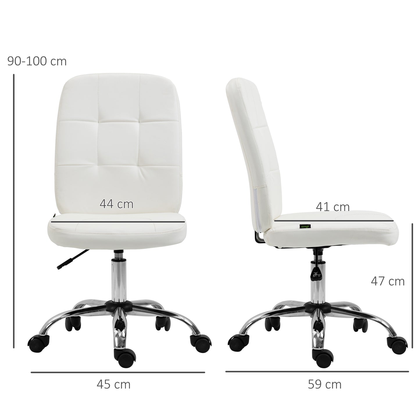 Vinsetto Armless White Faux Leather Office Chair with Adjustable Height and Swivel Wheels - ALL4U RETAILER LTD