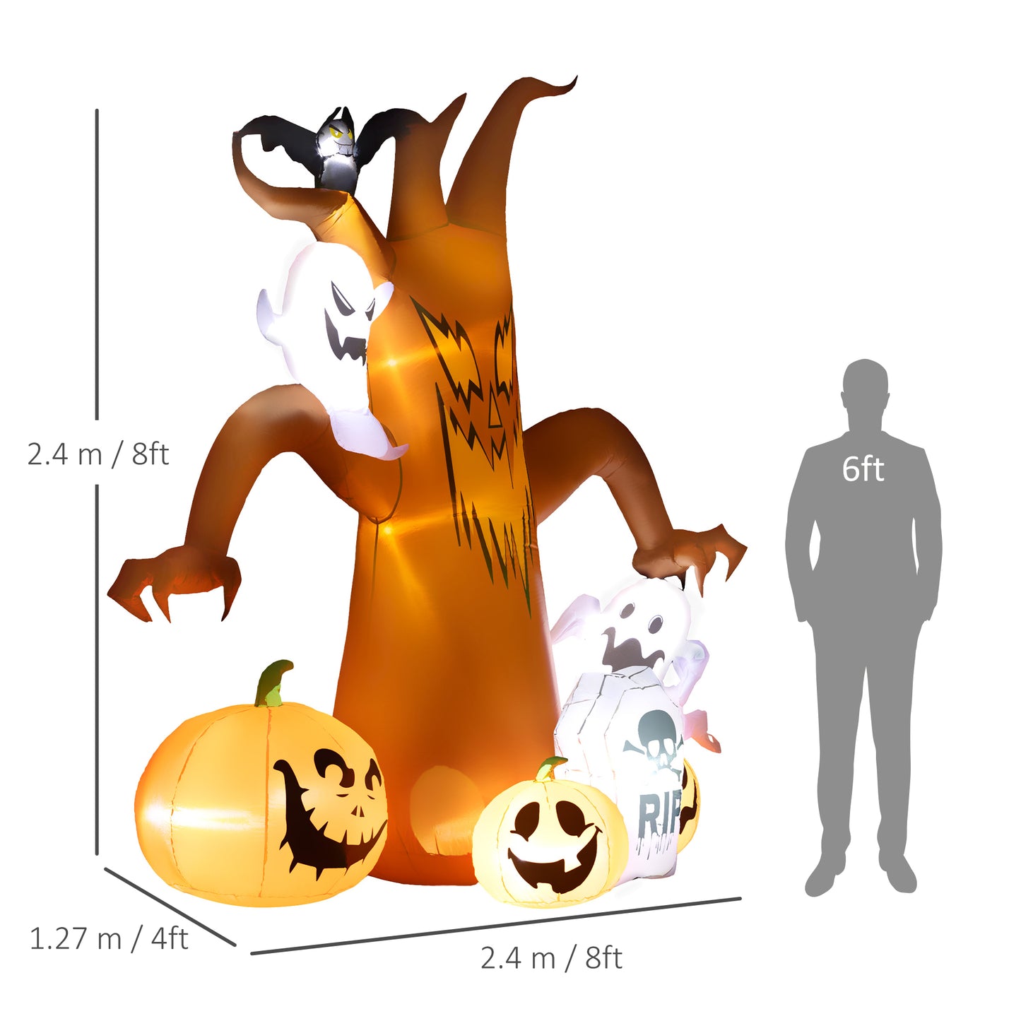 HOMCOM Inflatable 7.9FT Halloween Ghost Tree with Pumpkins and Tombstone - Outdoor Lawn Decoration - ALL4U RETAILER LTD