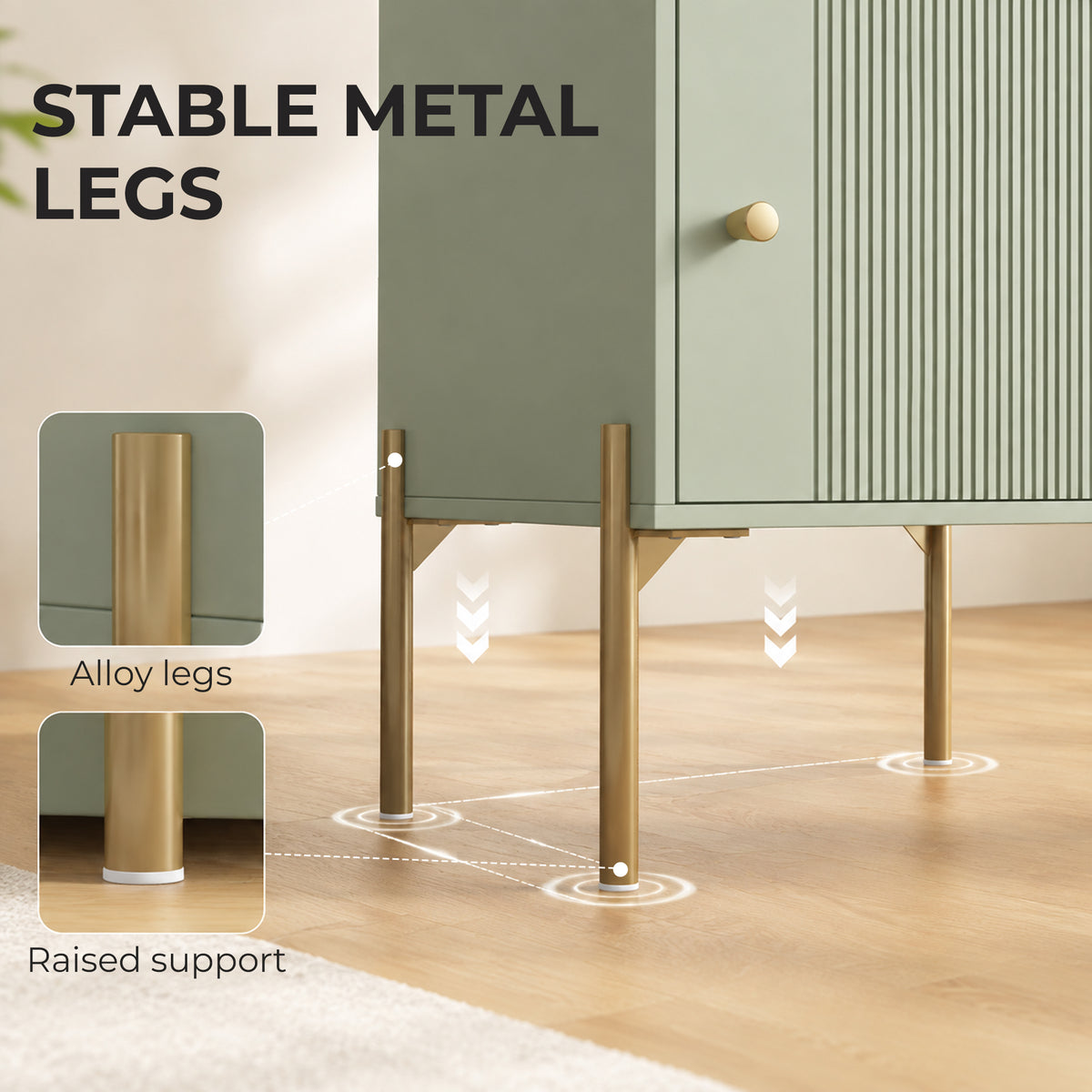 HOMCOM Modern Side Table Set of 2 with Drawer Cabinet Metal Legs Light Green
