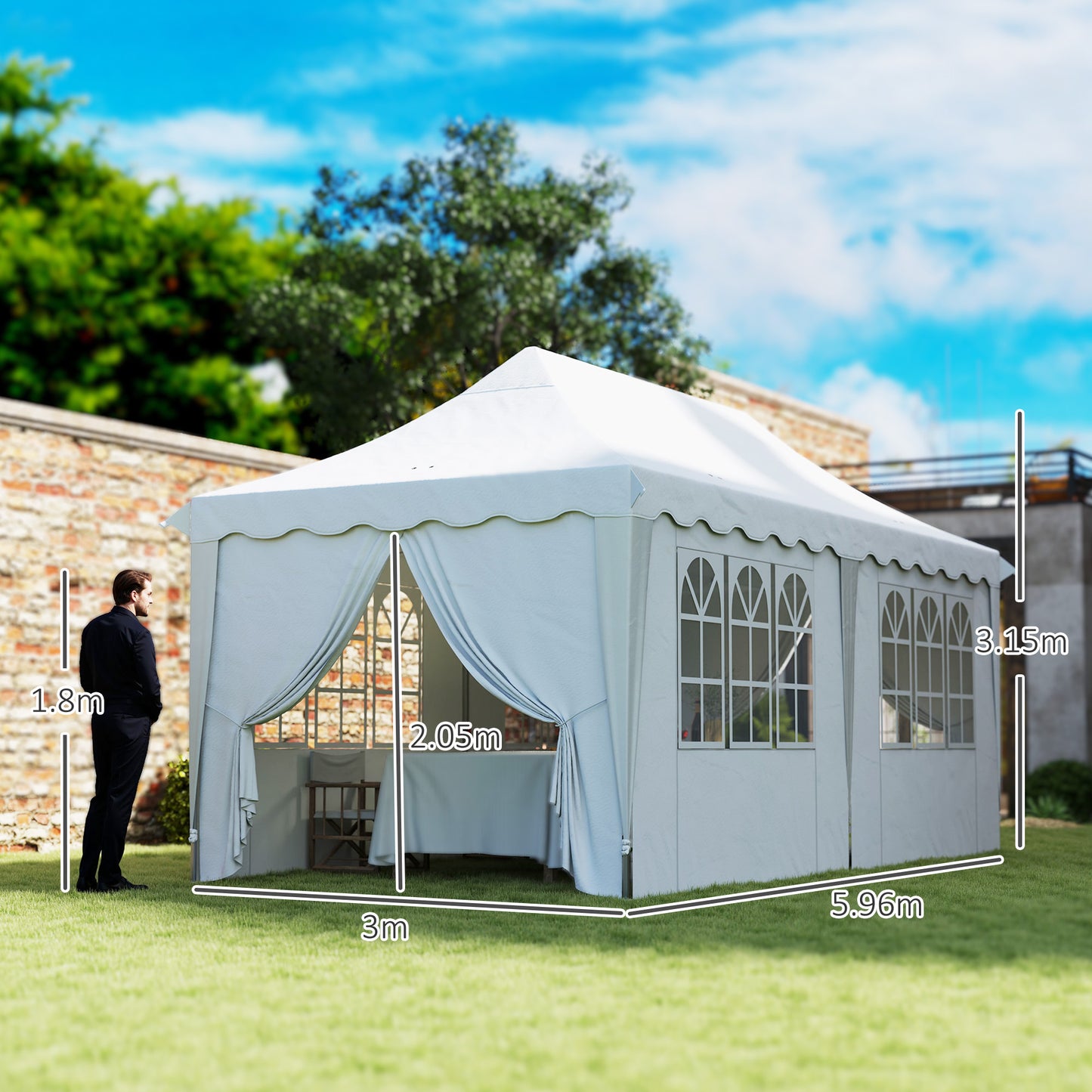 Outsunny 3x6m Pop Up Gazebo With Sides UPF50 Plus Height Adjustable Marquee Party Tent Wedding Canopy Carry Bag White