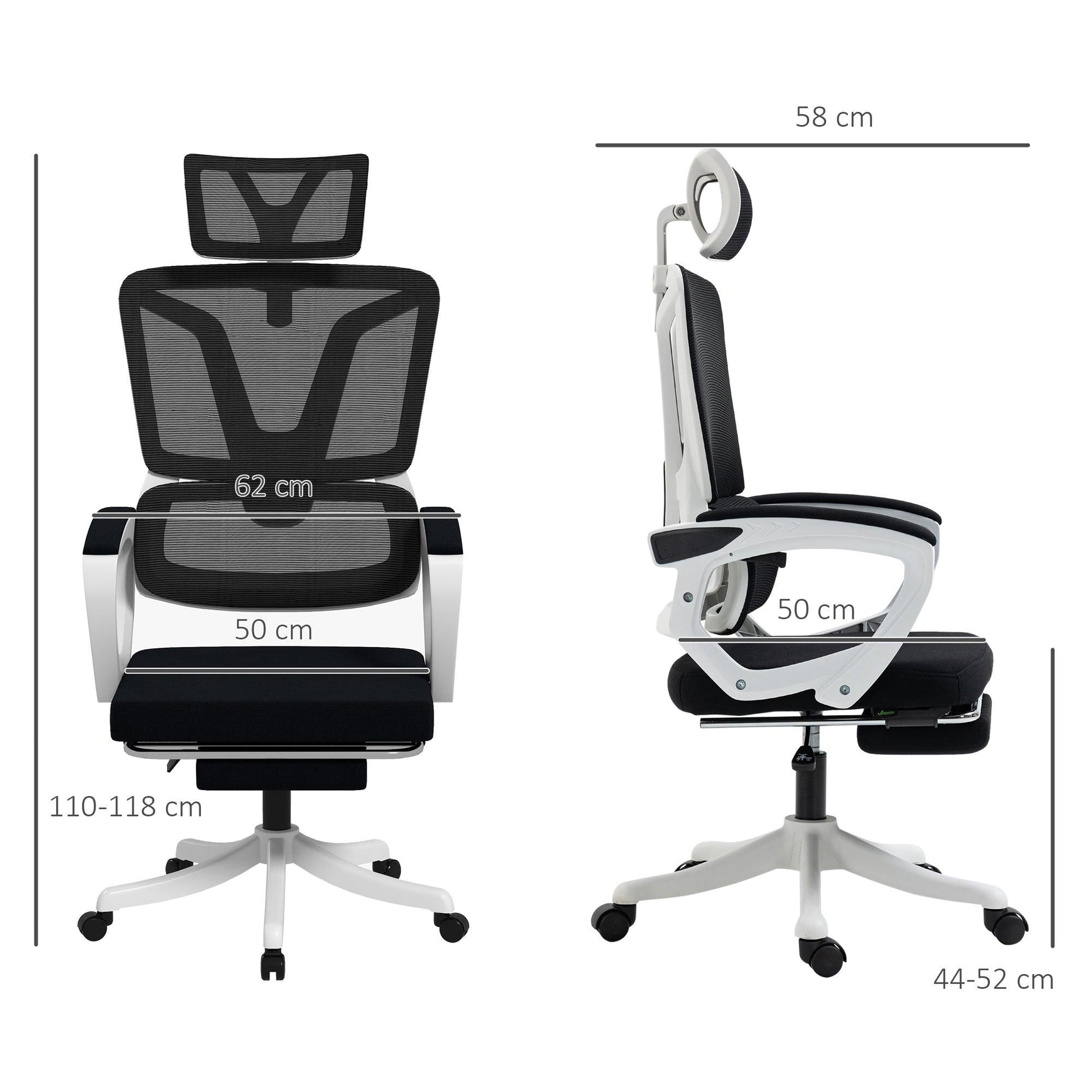 Vinsetto Mesh Office Chair for Home with Lumbar Support, Arm, Footrest, Headrest - ALL4U RETAILER LTD