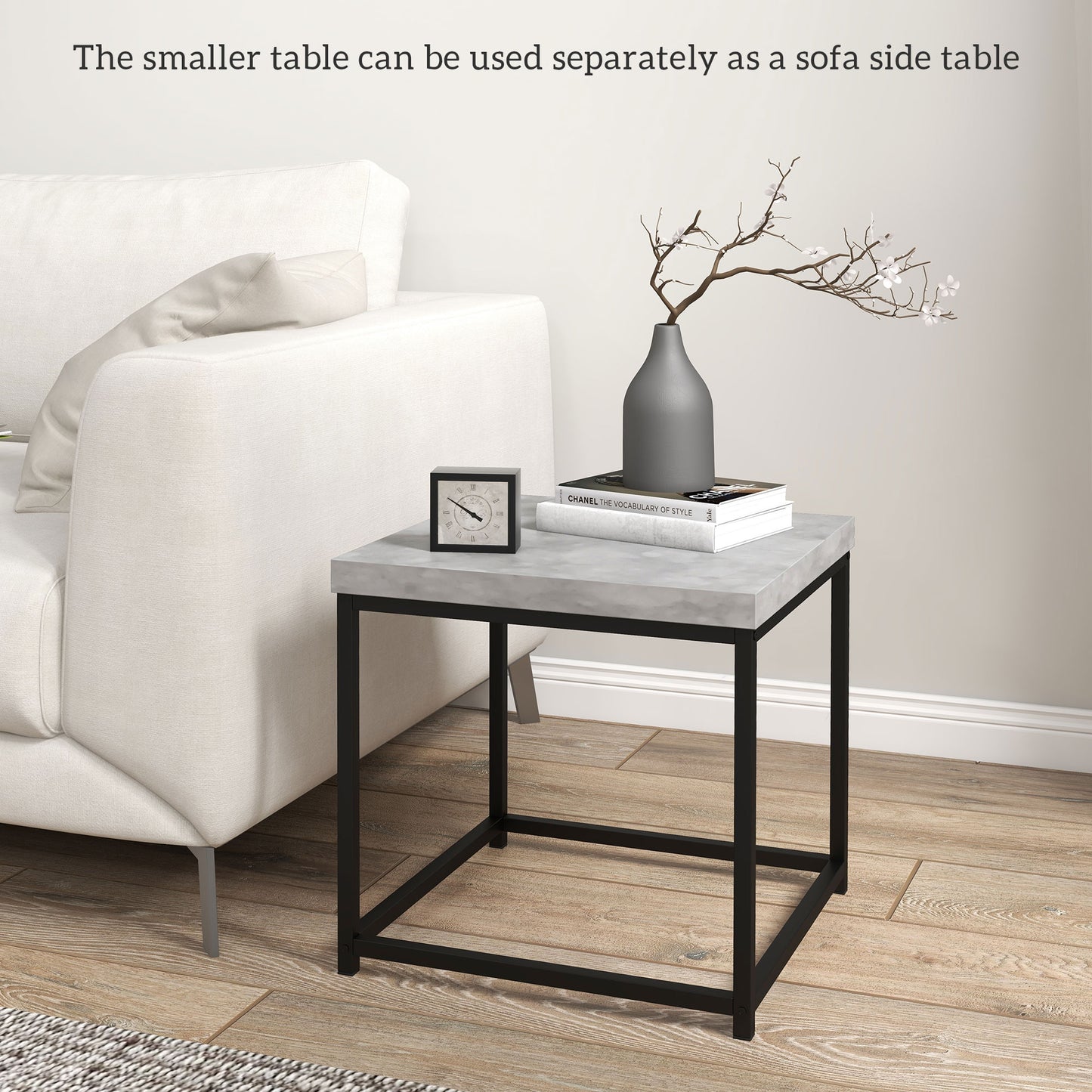 HOMCOM Nesting Coffee Table Set Of 2 With 3.5 Centimeter Thick Tabletops Grey Living Room Or Bedroom