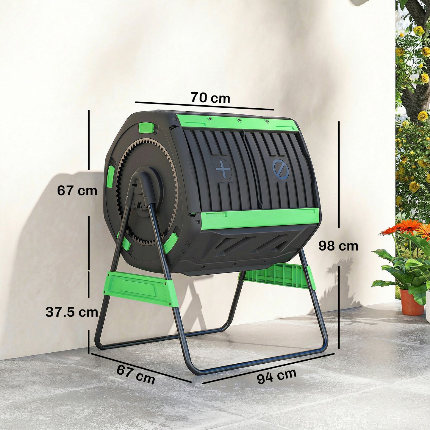 Outsunny 200L Dual Chamber Tumbling Compost Bin With Adjustable Vents BPA Free Green Garden Recycler