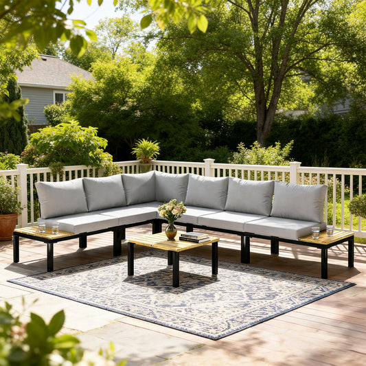 Outsunny 6 Piece Garden Corner Sofa Set With Loveseat Integrated Side Table And Coffee Table Modular Outdoor Furniture
