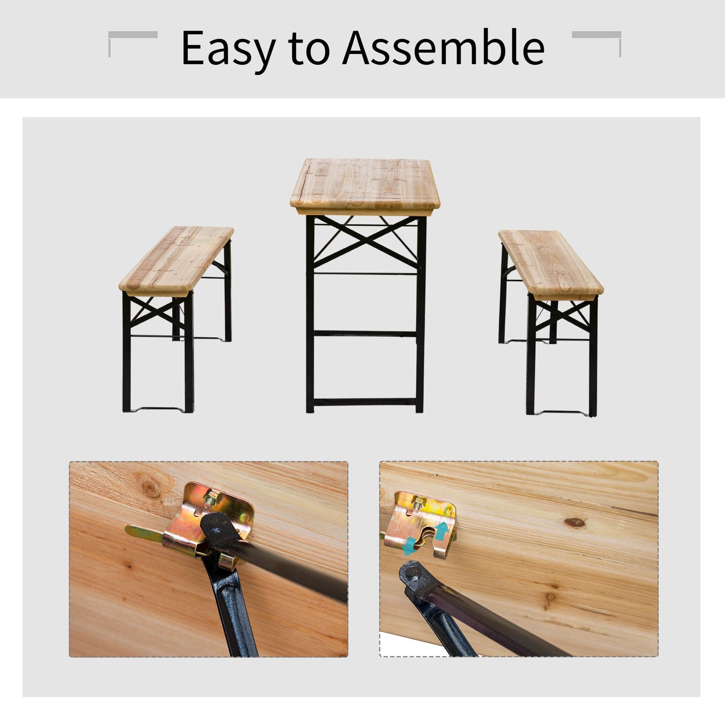 Outsunny Portable Folding Camping Picnic Table And Bench Set With Benches Wooden Trestle Table For Garden BBQ 120cm