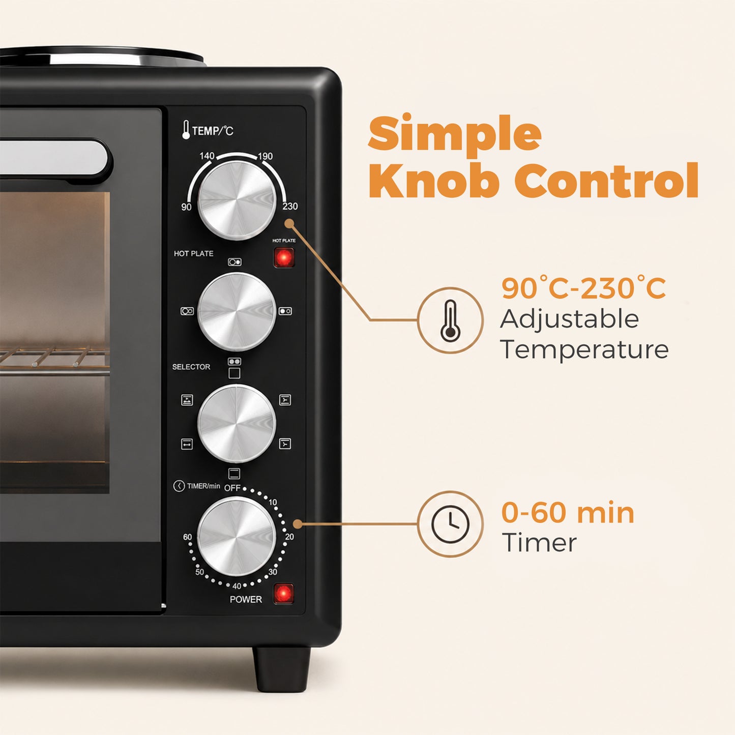 HOMCOM 36L Countertop Convection Oven With Dual Hot Plates And Adjustable Temperature