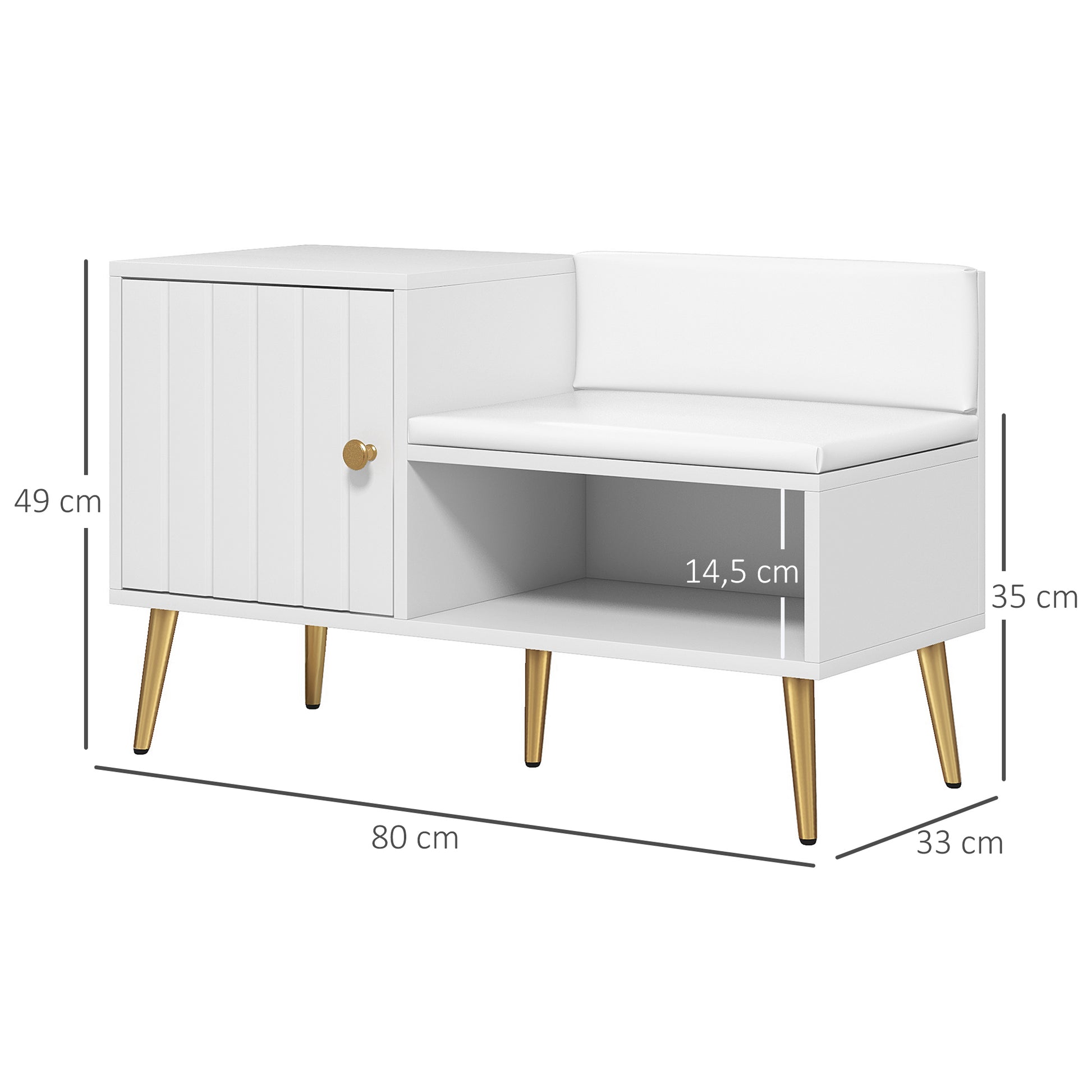 HOMCOM White Shoe Storage Bench with Padded Seat and Side Cupboard - ALL4U RETAILER LTD