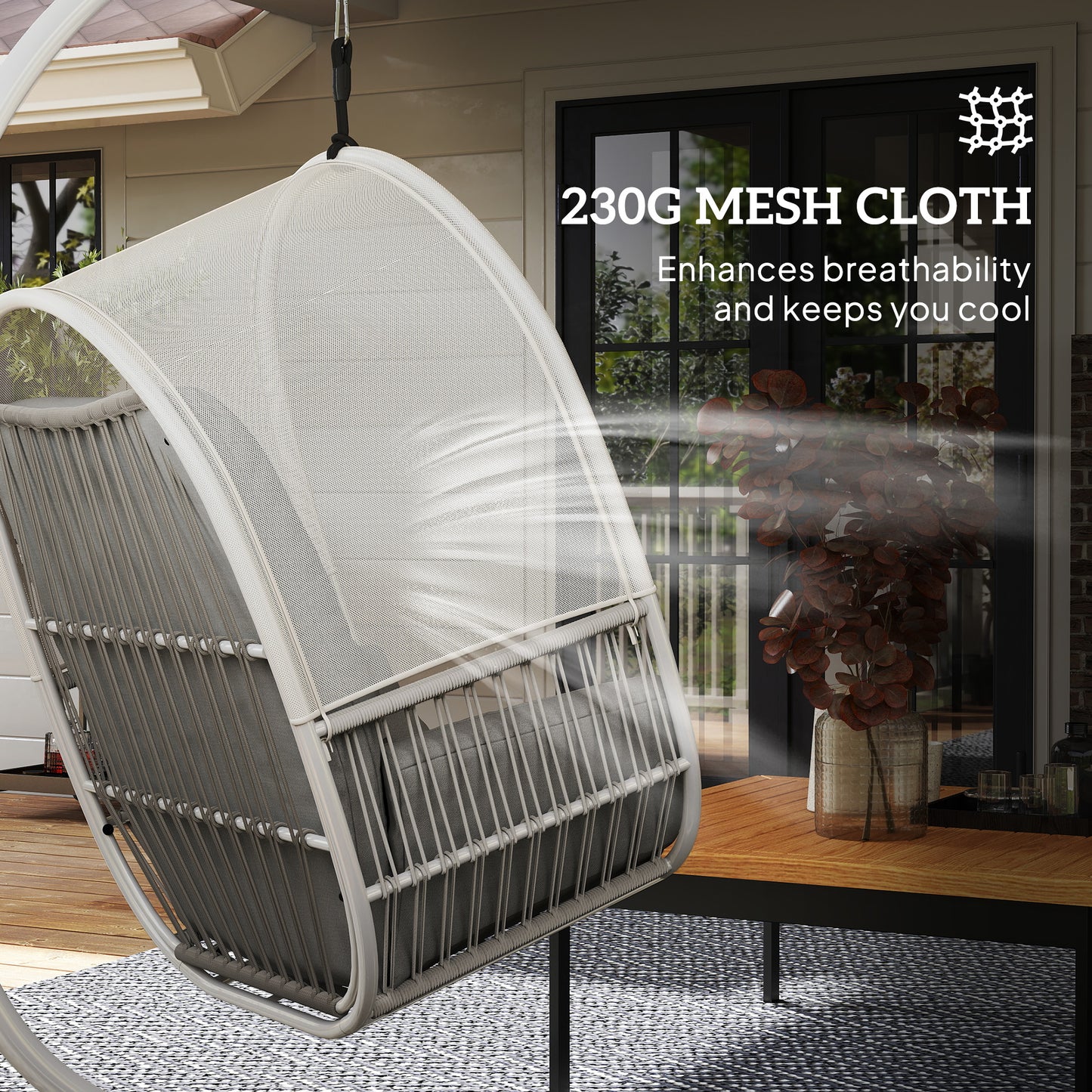 Outsunny Hanging Egg Chair With Cushion Light Grey Outdoor Patio Lounge Chair With Powder Coated Steel Frame