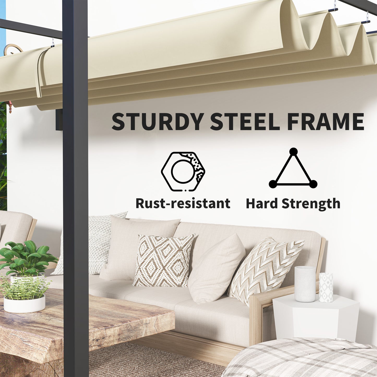 Outsunny 3x4m Steel Pergola With Retractable Canopy And Powder Coated Frame For Outdoor Khaki