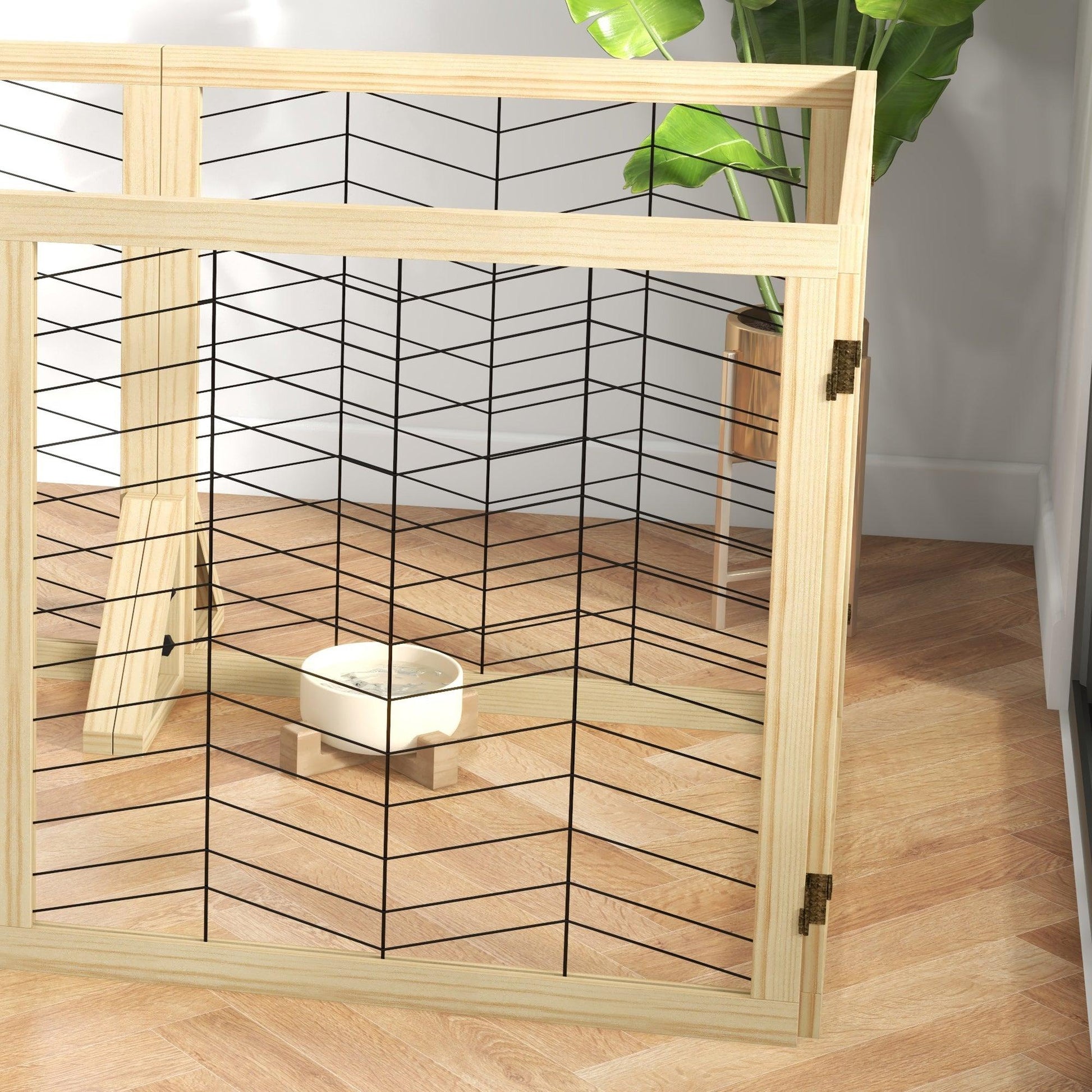 PawHut Wooden Foldable Pet Gate, 6 Panels, Natural Finish - ALL4U RETAILER LTD