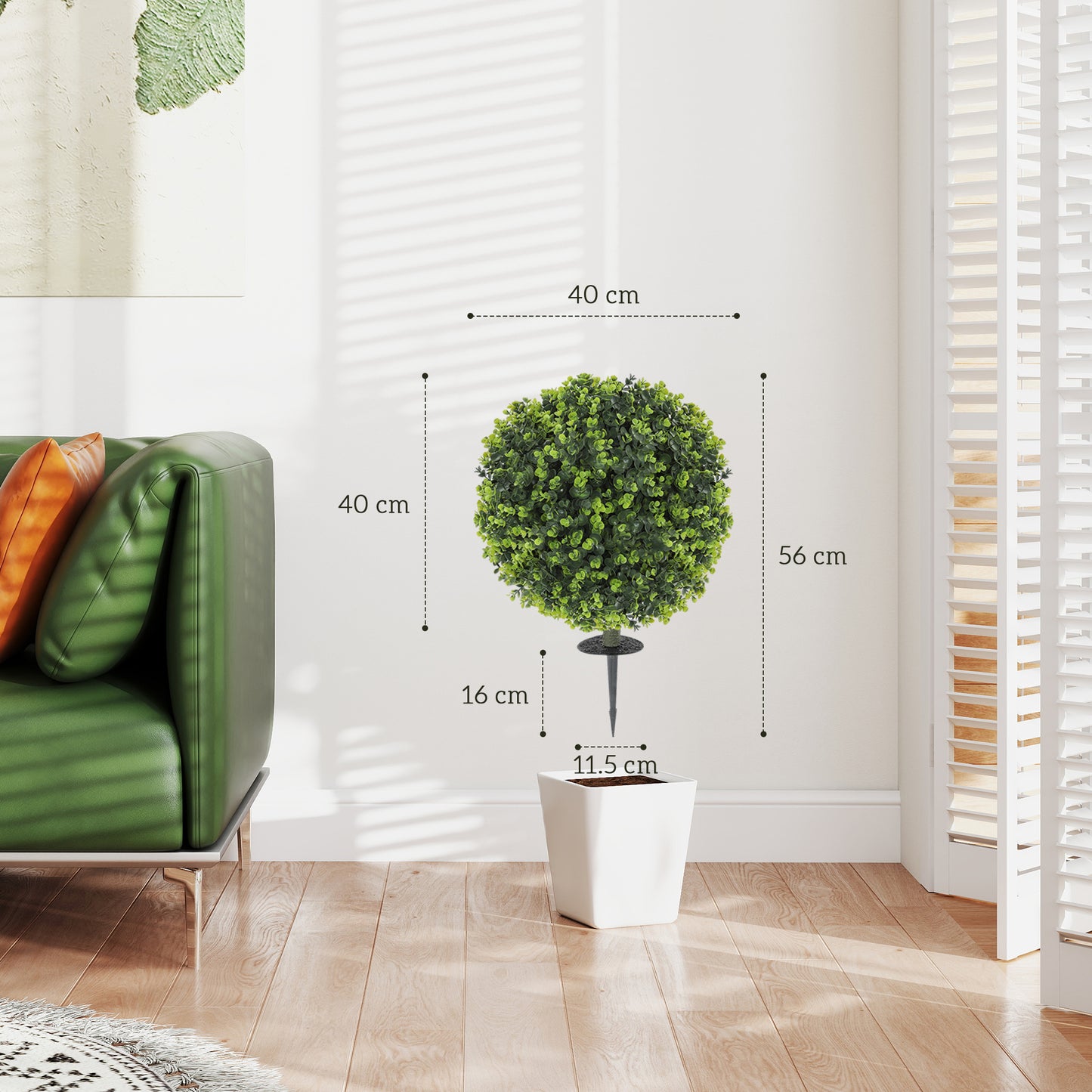 HOMCOM 2 Pack 40 Cm Artificial Boxwood Topiary Balls With Ground Stake Eucalyptus Leaves UV Resistant Indoor Outdoor
