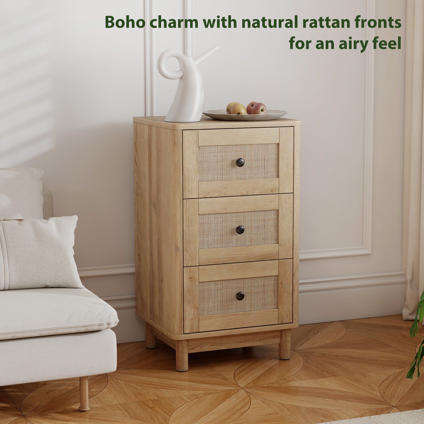 HOMCOM 40 cm Oak Finish Drawer Chest With Three Drawers For Bedroom Storage And Clutter Free Organization