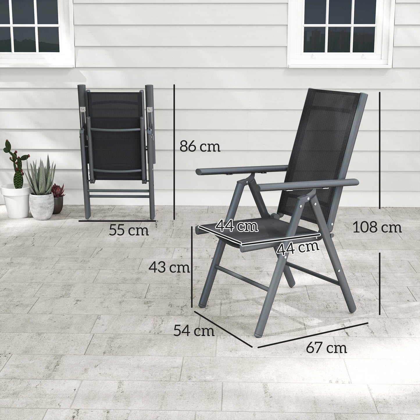 Outsunny 2 Pack Folding Garden Chairs With Aluminium Frame For Outdoor Use And Breathable Mesh Back And Seat