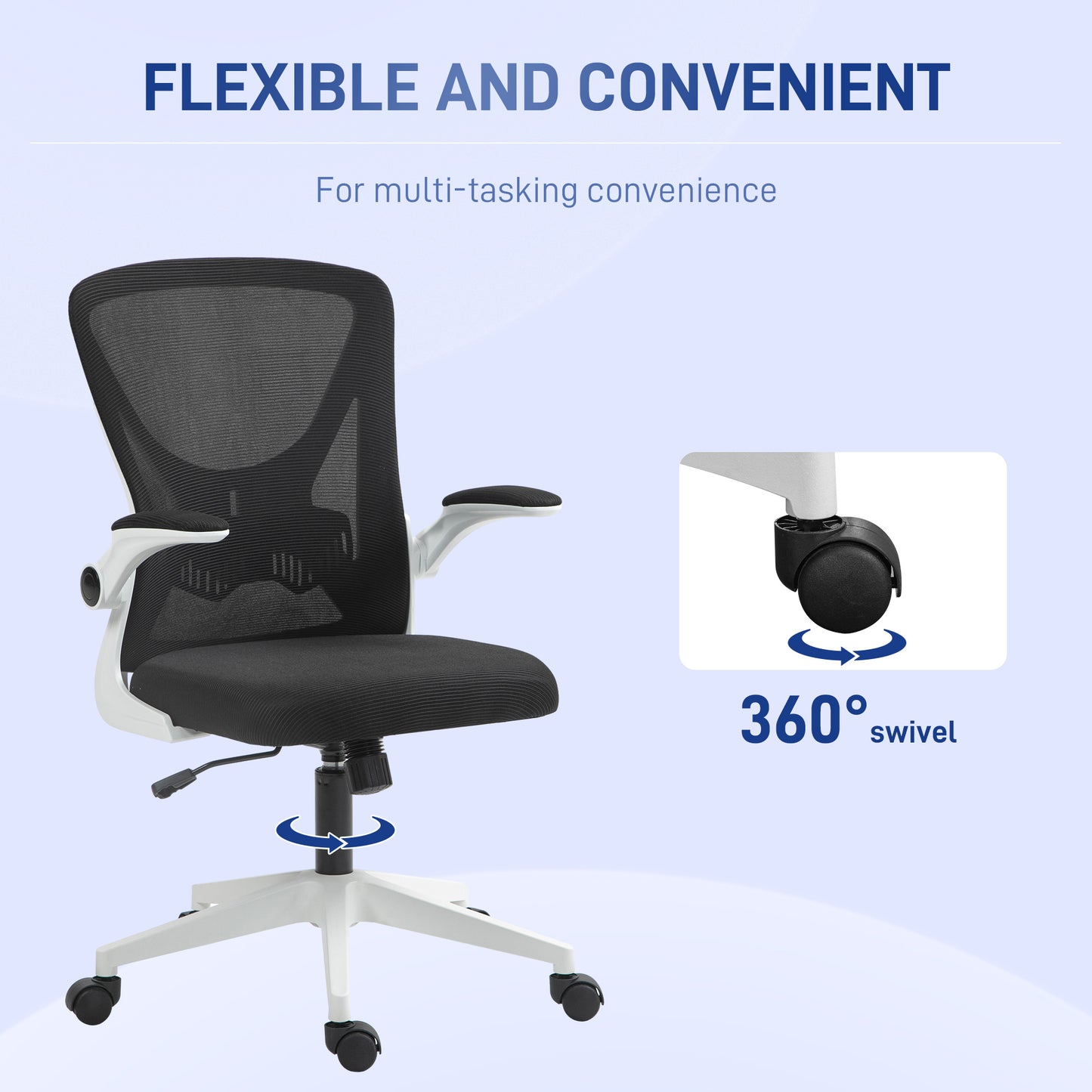 Vinsetto Ergonomic Mesh Office Chair with Adjustable Height and Flip-Up Armrests - Black - ALL4U RETAILER LTD