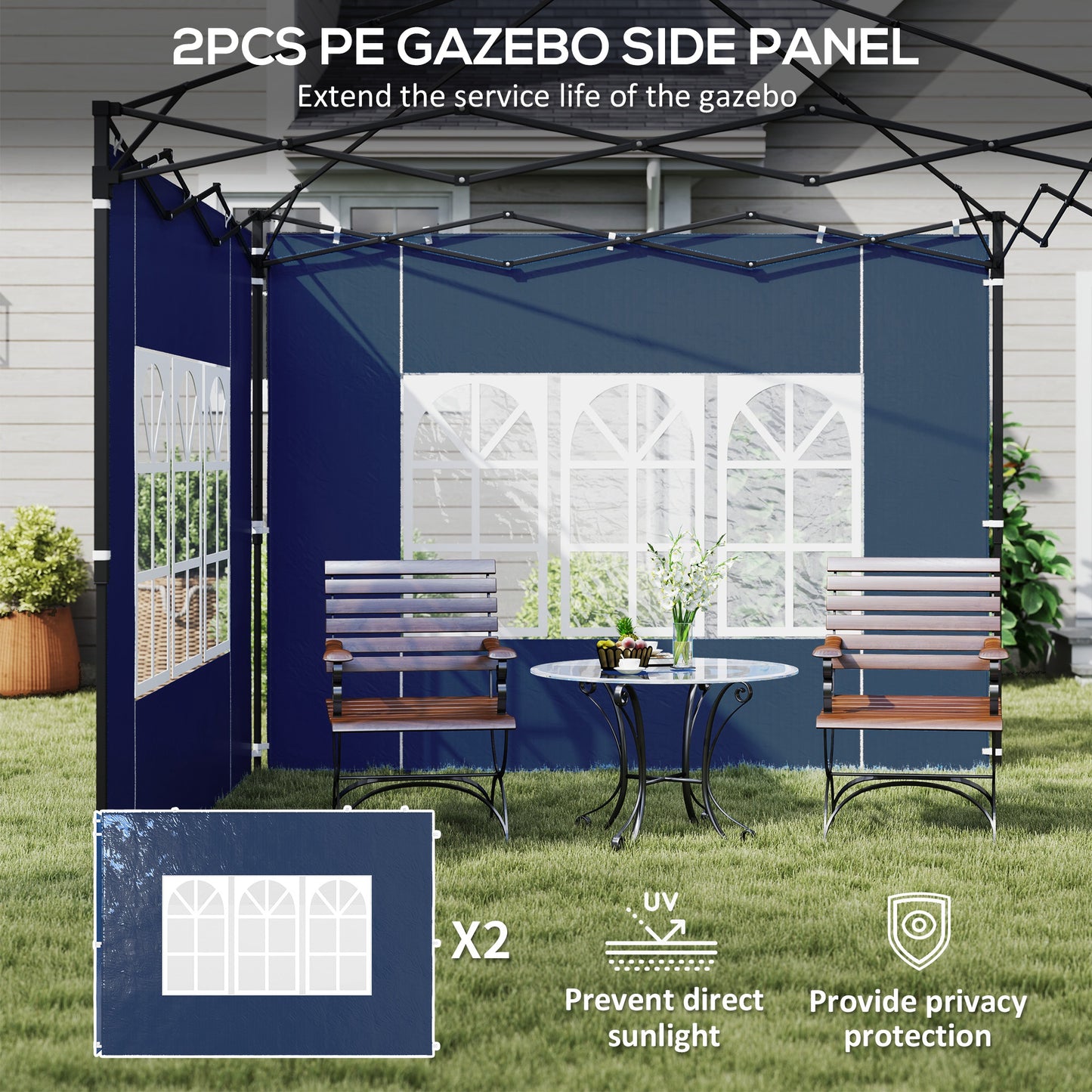 Outsunny Set of Two Replacement Walls for 3x3m and 3x6m Gazebo Canopies Blue with Window