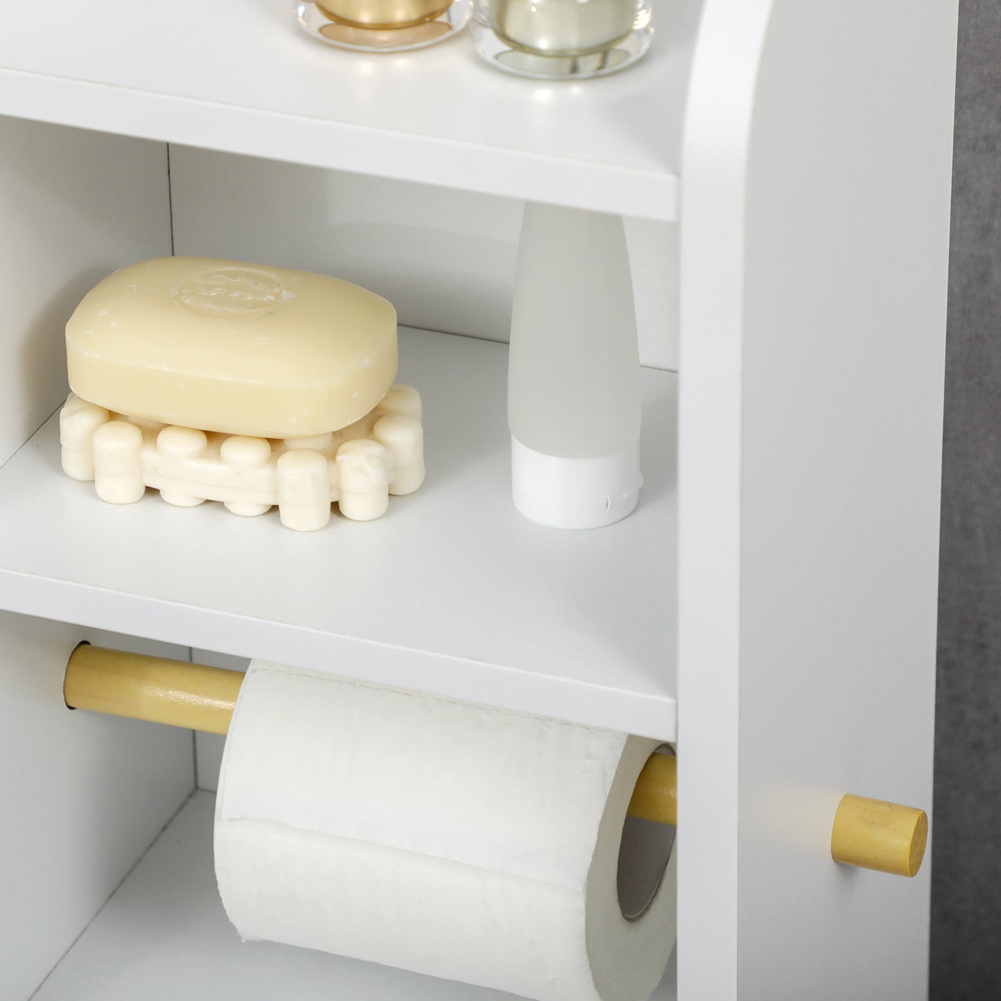 Kleankin Narrow Multi Storage Bathroom Cabinet White With Two Upper Shelves Toilet Roll Holder And Two Tier Cupboard