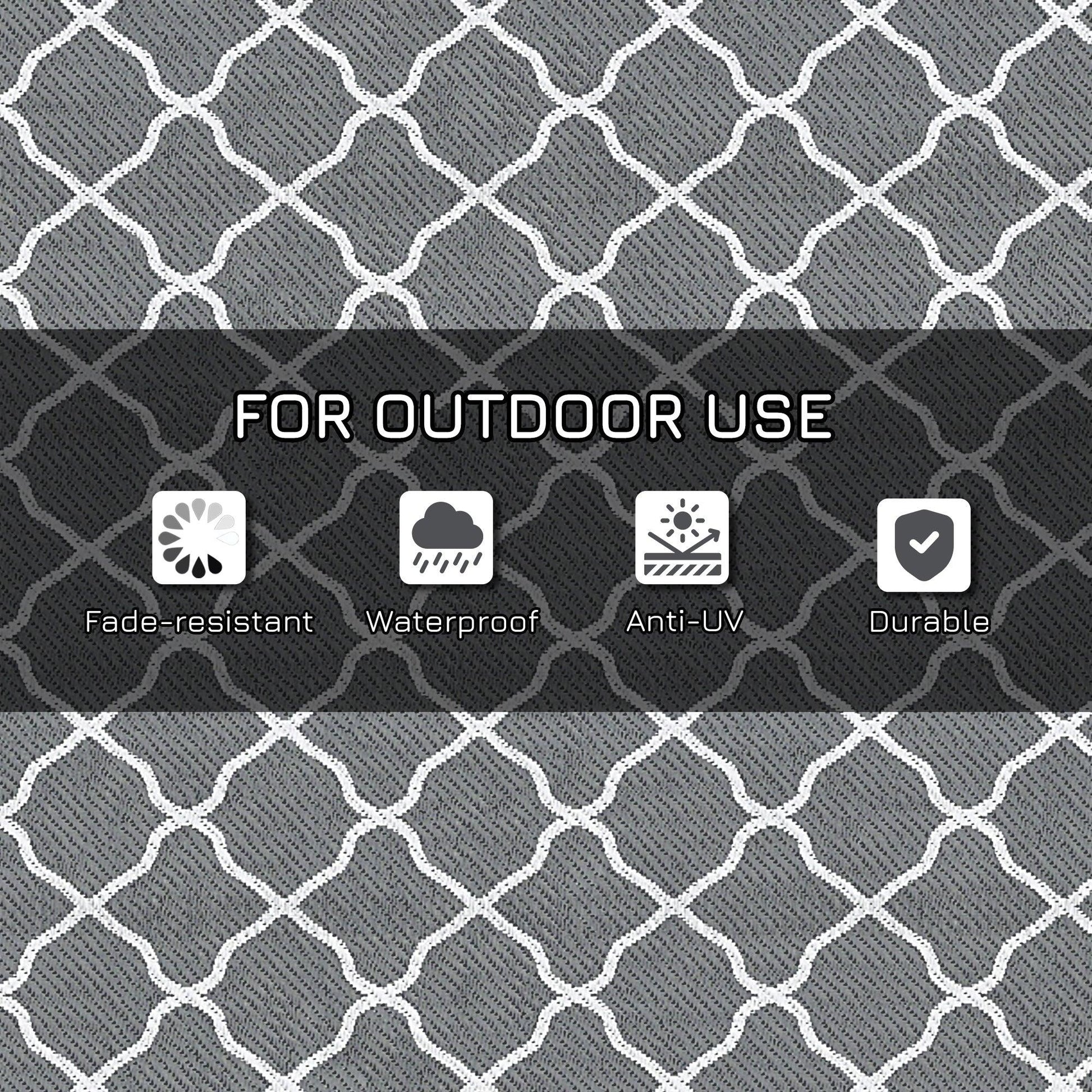 Outsunny Reversible Waterproof Outdoor Rug W/ Carry Bag, 182 x 274 cm, Grey - ALL4U RETAILER LTD