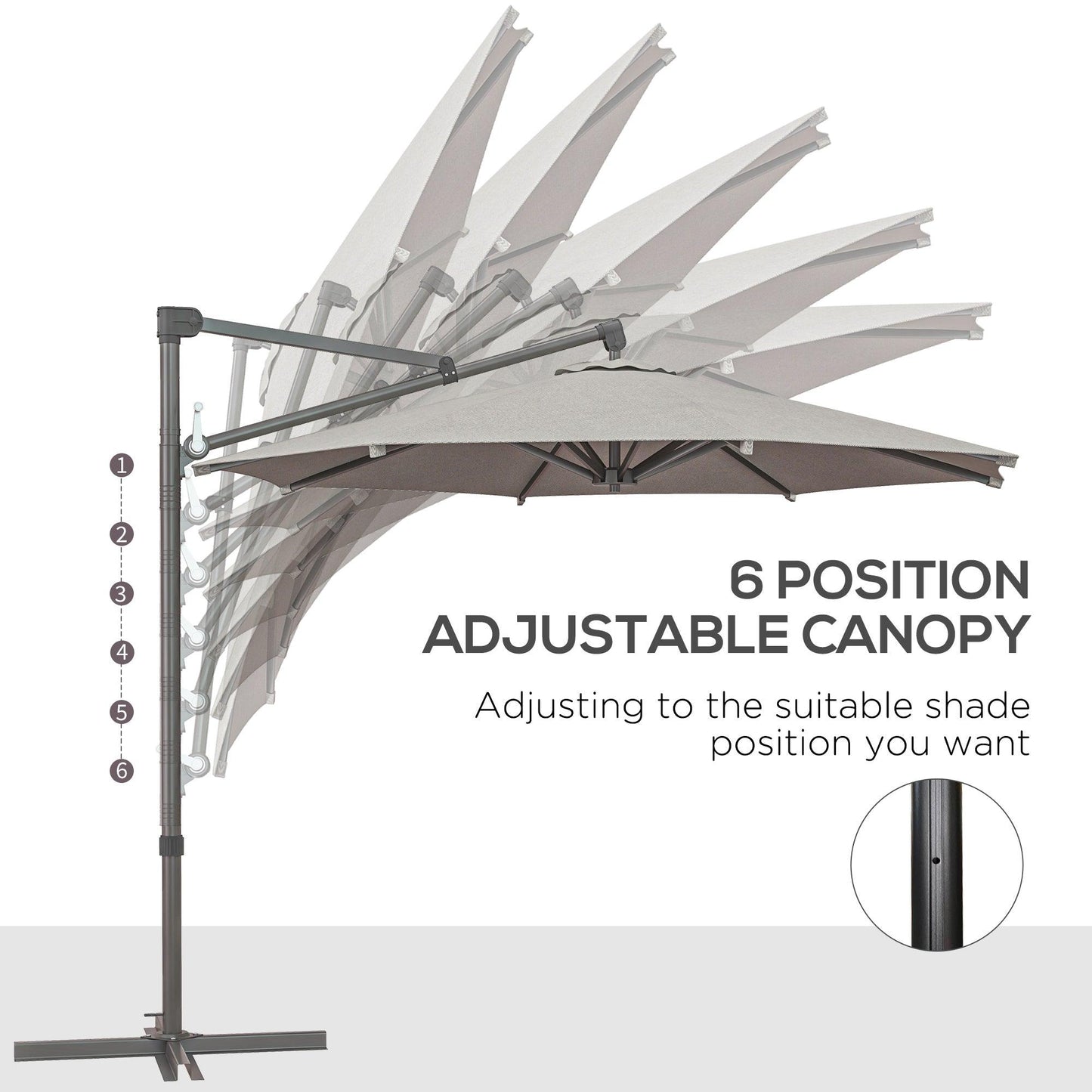 Outsunny 3 m Cantilever Banana Parasol with Cross Base, 360Â° Rotation Patio Umbrella with Crank Handle, Tilt, Light Grey - ALL4U RETAILER LTD