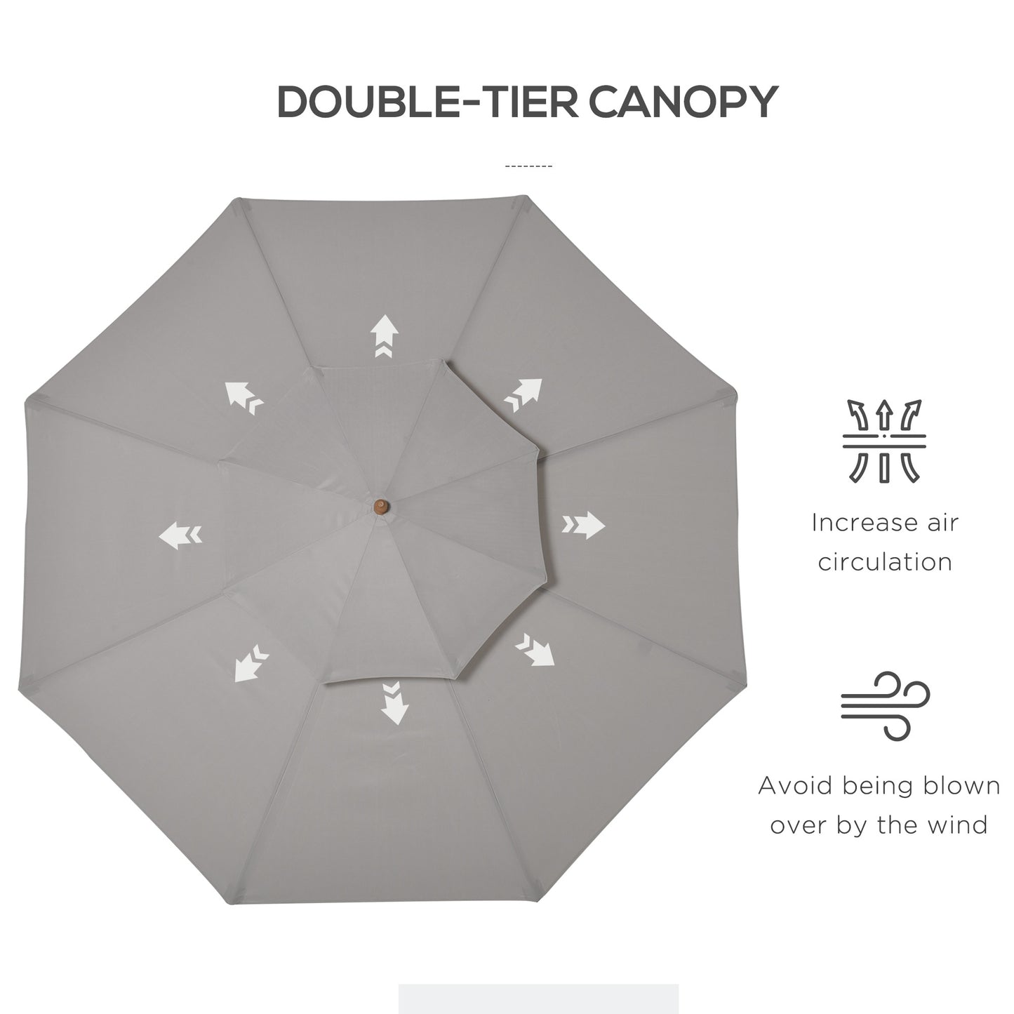 Outsunny 2.7m Elegant Wooden Frame Parasol Umbrella For Garden Table With Poplar Wood And Bamboo Ribs Grey