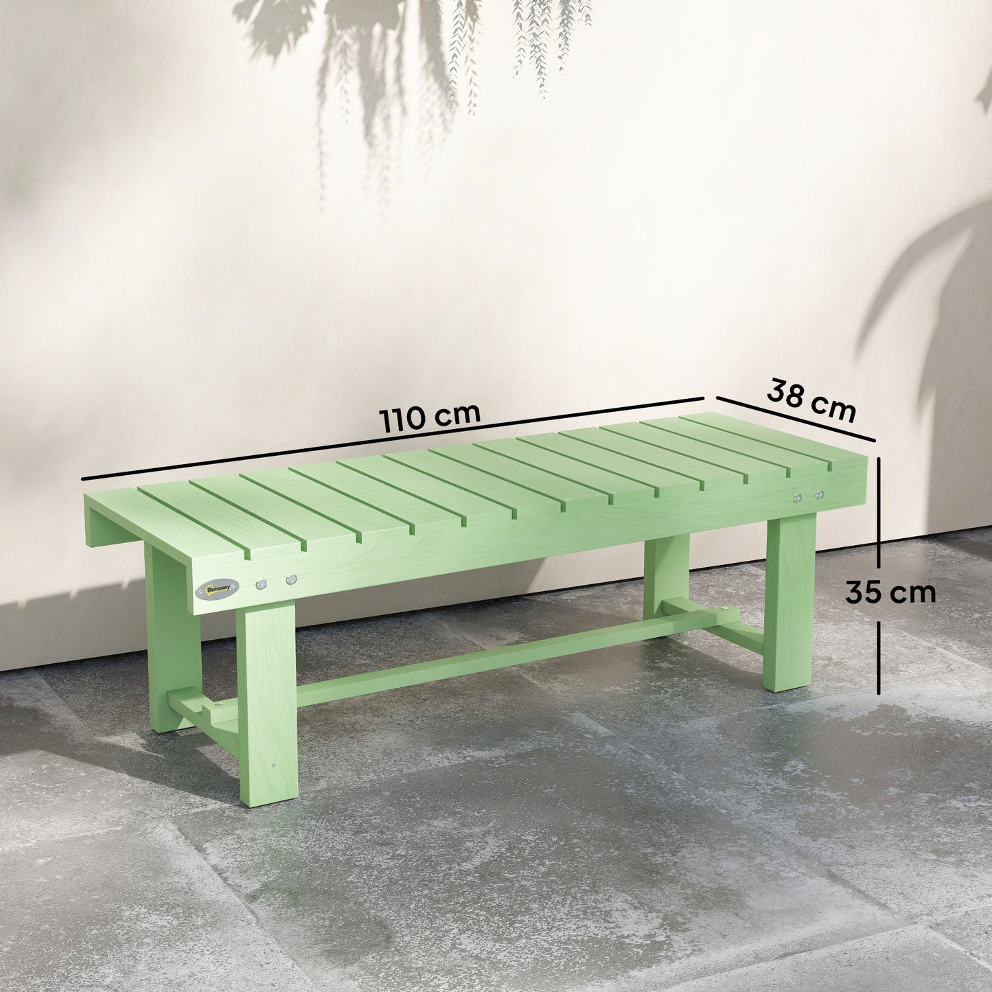 Outsunny Solid Fir Wood Garden Bench Backless Outdoor Loveseat With Slatted Seat Light Green