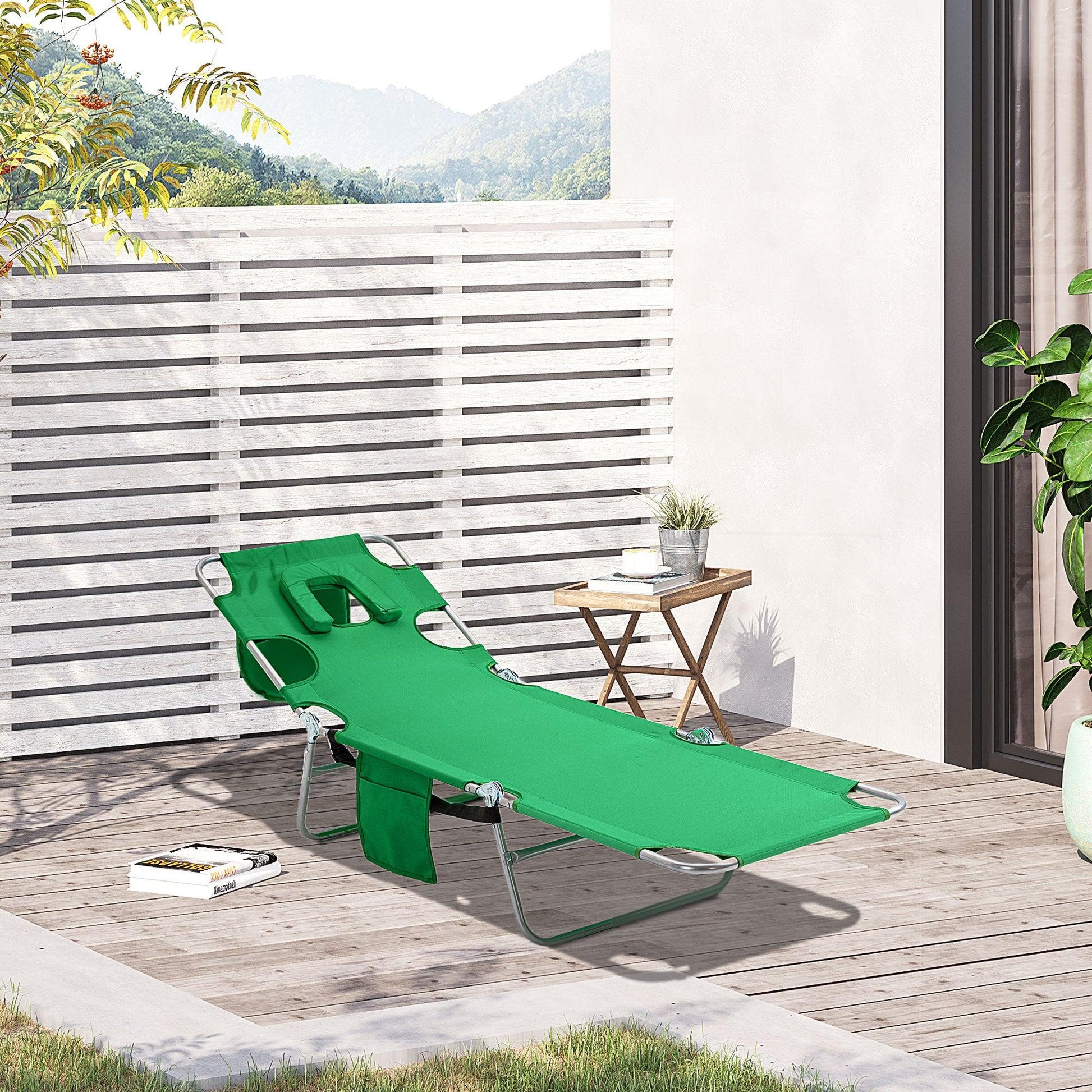 Outsunny Beach Chaise Lounge, Portable Sun Lounger - ALL4U RETAILER LTD