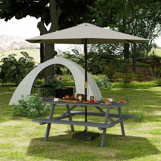 Outsunny 6 Seater Wooden Picnic Table Bench For Outdoor Garden And Patio With Parasol Cutout 150 Cm Grey