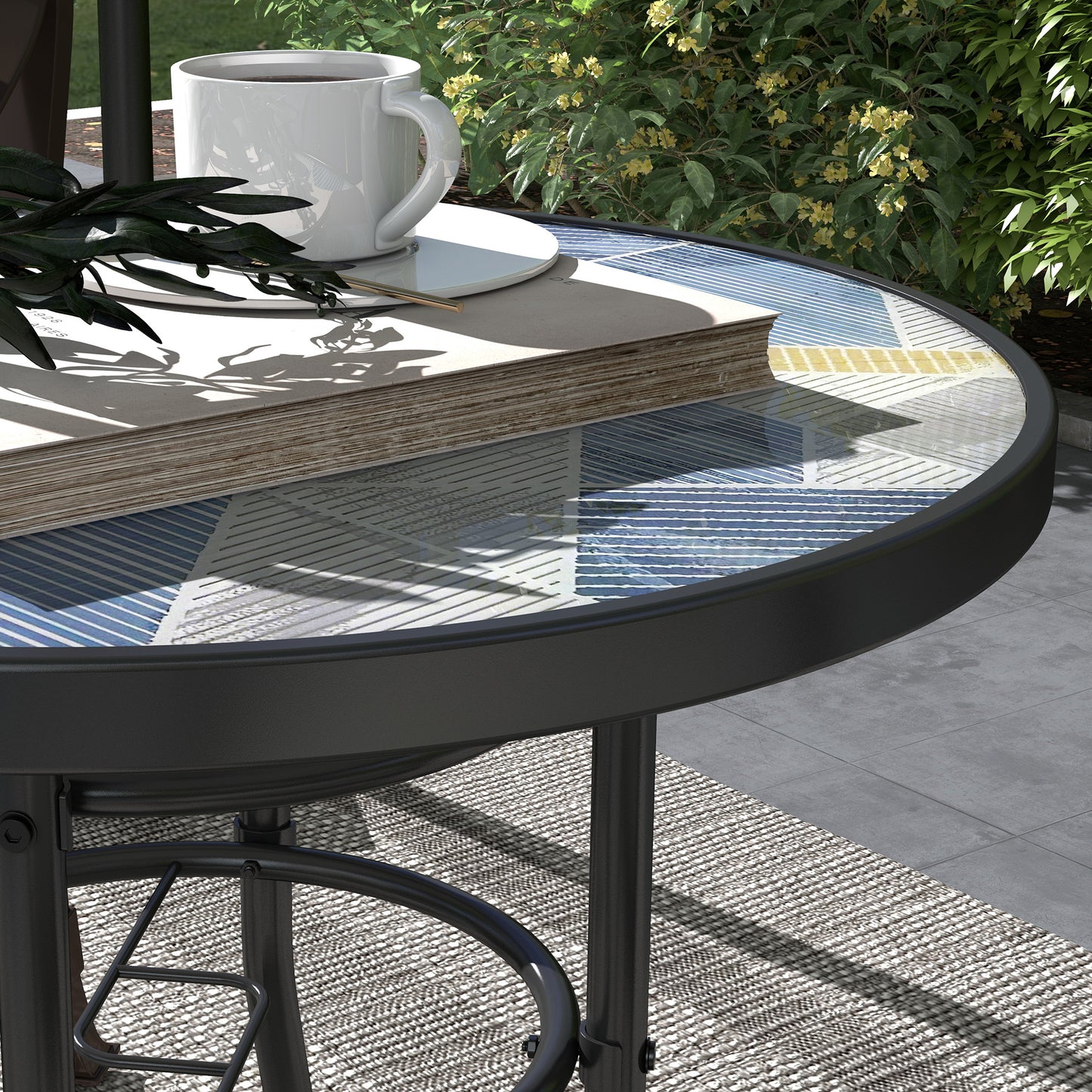 Outsunny Charming Multicolour Tempered Glass Garden Table with Steel Frame for Outdoor Spaces - ALL4U RETAILER LTD