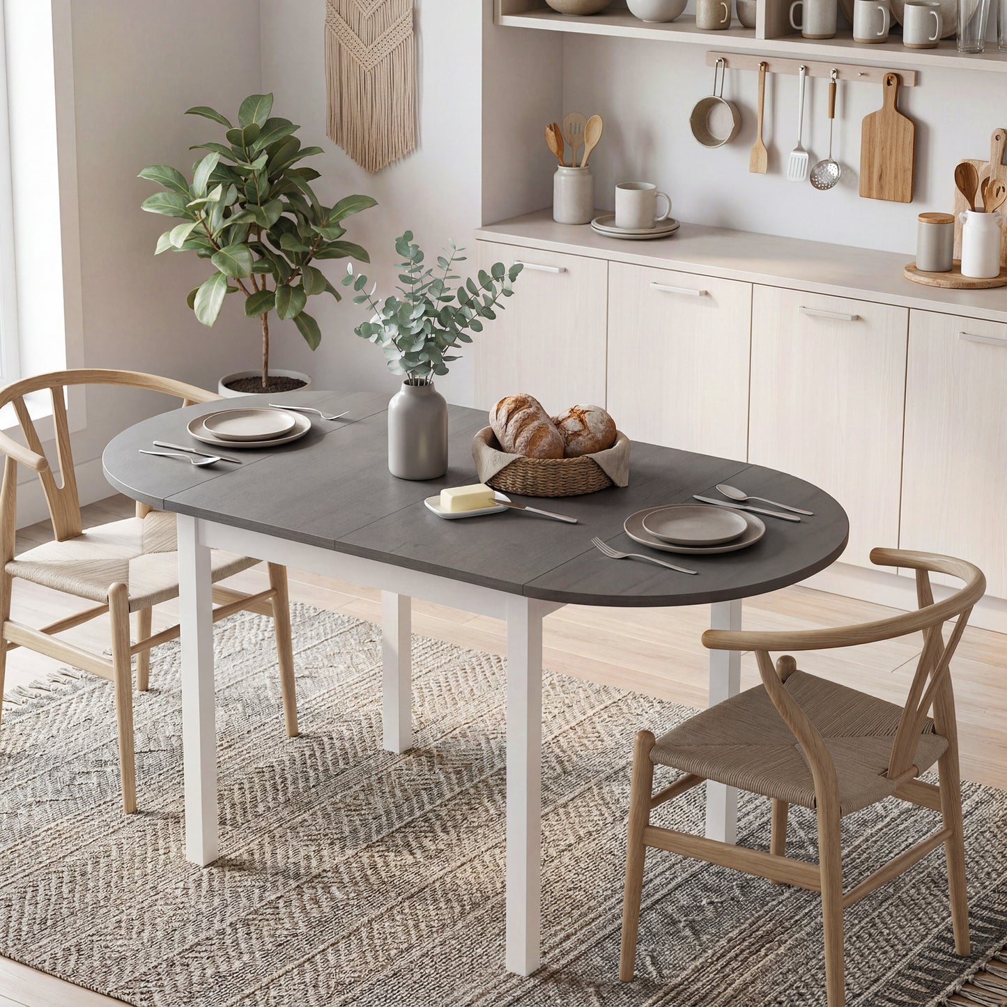HOMCOM 4 To 6 Person Wooden Drop Leaf Dining Table Grey Finish Extendable Space Saving