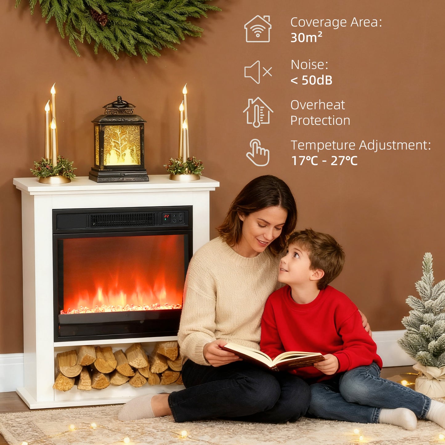 HOMCOM 1800W Adjustable Faux Flame Electric Fireplace White With Realistic Flames And Nine Color Settings 6142 BTU