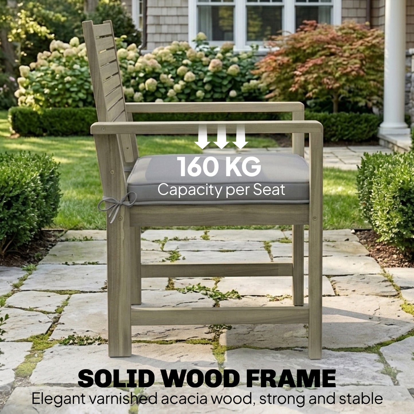 Outsunny 4 Piece Outdoor Wooden Garden Furniture Set Acacia Wood Loveseat Armchairs Table Light Grey Cushions