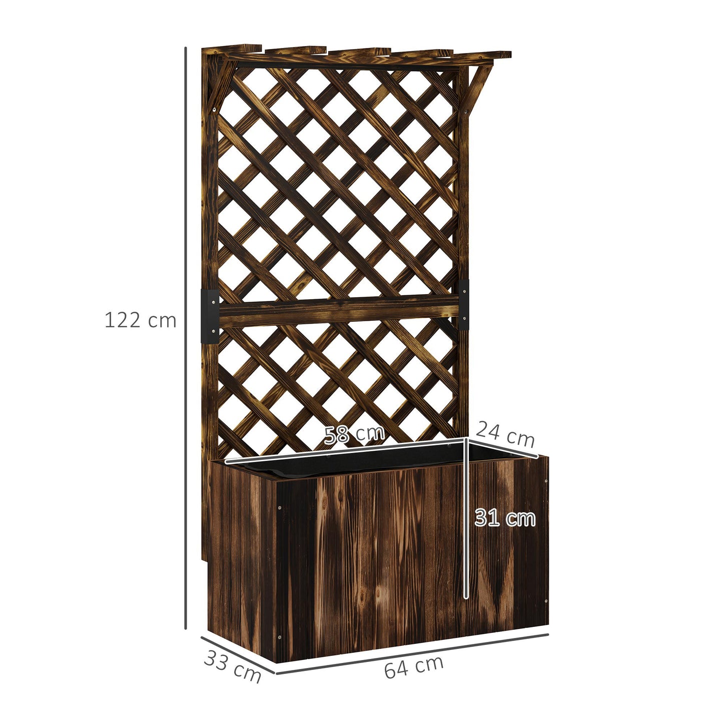 Outsunny Wooden Planter With Trellis Freestanding Raised Garden Bed Drainage Holes Liner For Vegetables And Herbs