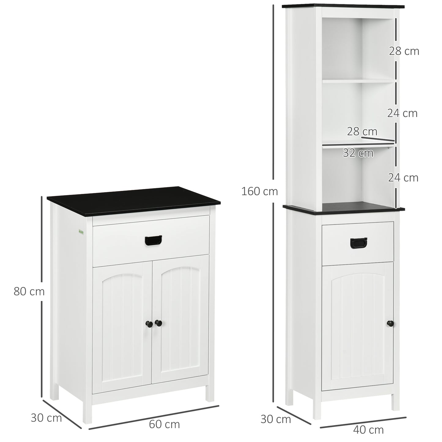 Kleankin White Bathroom Furniture Set Floor Cabinet With Drawers And Double Doors Tall Cabinet Adjustable Shelves