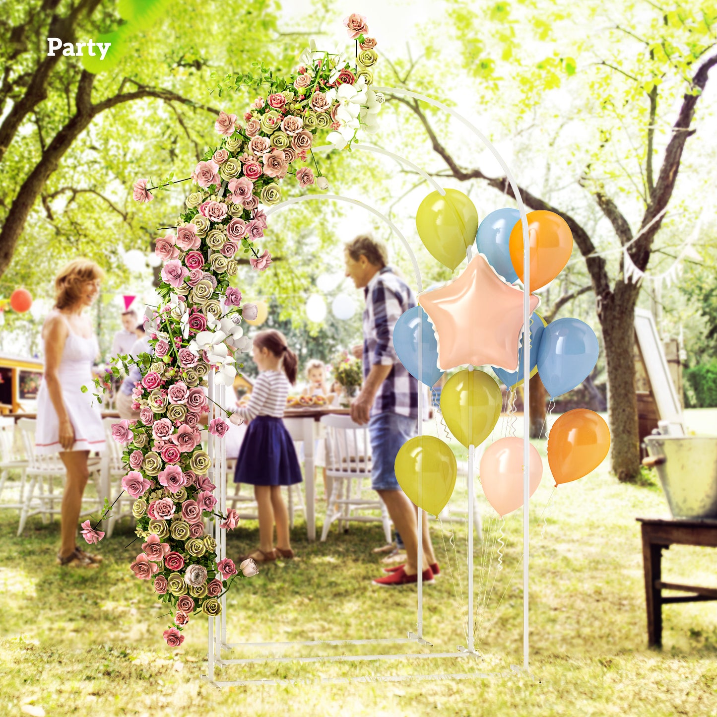 Outsunny Wedding Arch Frame Set White Metal Balloon Arch Stand Adjustable 1.8m 2m 2.2m For Birthday Party