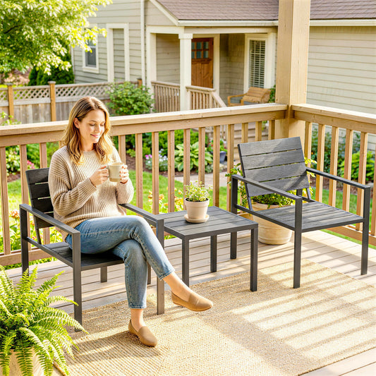Outsunny 3 Piece Garden Bistro Set For 2 Outdoor Table And Chairs With Metal Frame HDPE Plastic Patio Furniture