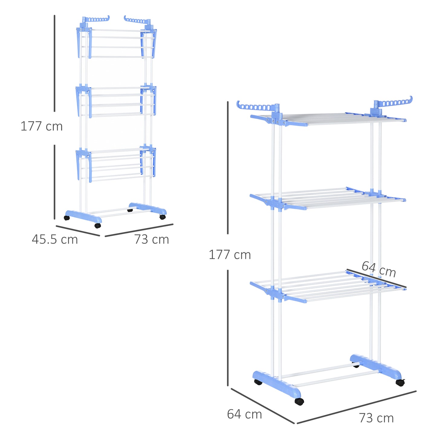 HOMCOM 4-Tier Portable Clothes Drying Rack with Lockable Wheels for Indoor/Outdoor Use - Blue Steel Laundry Organizer - ALL4U RETAILER LTD