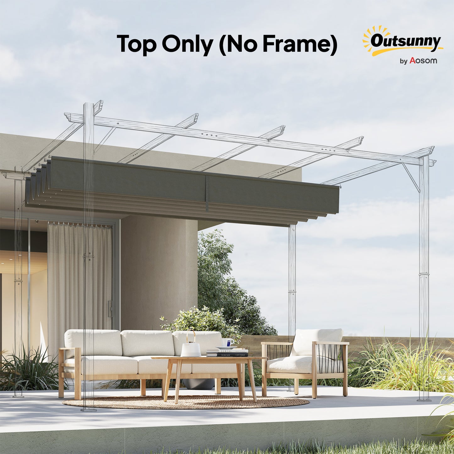 Outsunny Light Grey Replacement Canopy For 4 x 3 M Pergola Roof Top Only 3.5 x 2.6 M Polyester Weather Resistant Fabric
