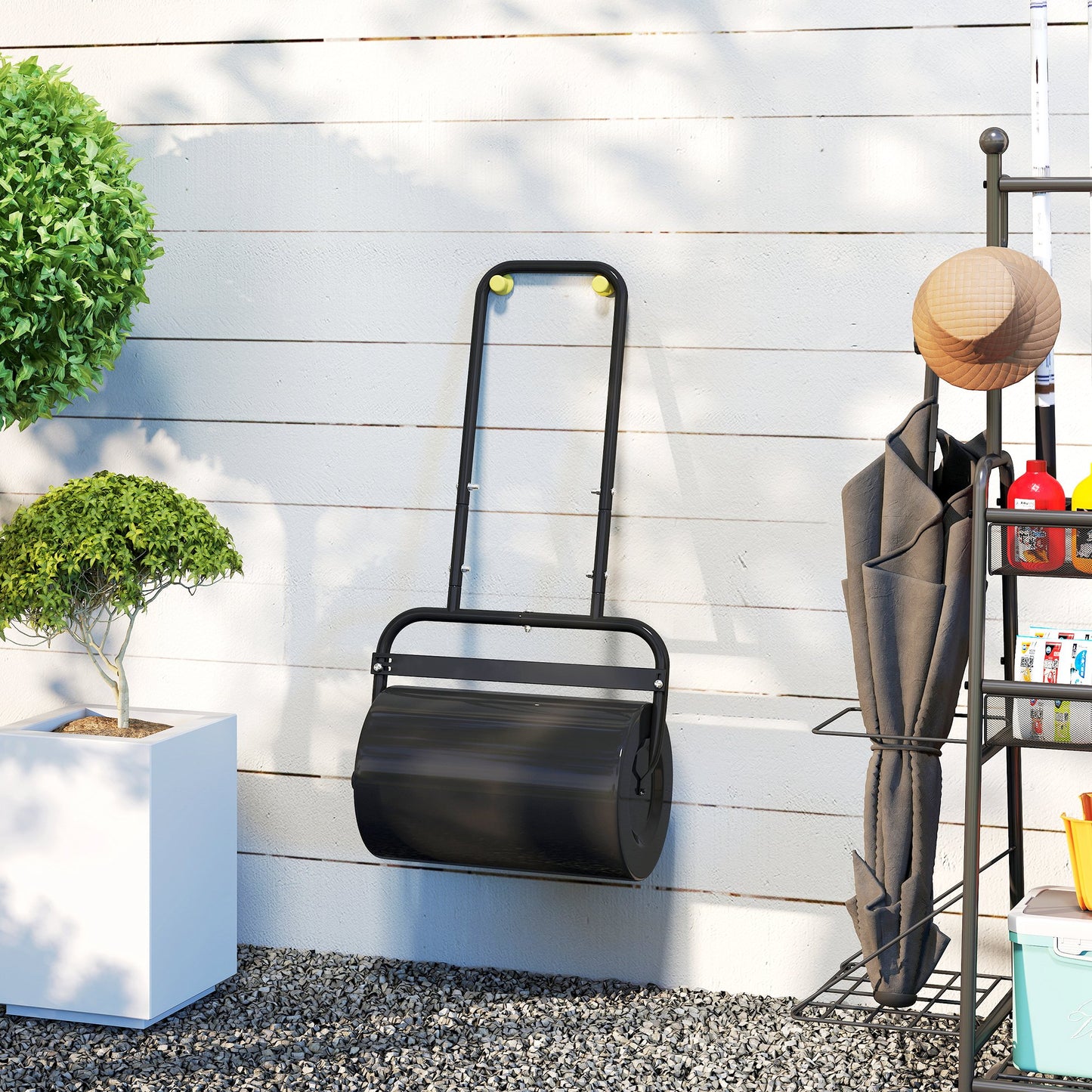Outsunny 38L Fillable Cylinder Steel Lawn Roller Black for Flattening Lawns and Seedbeds