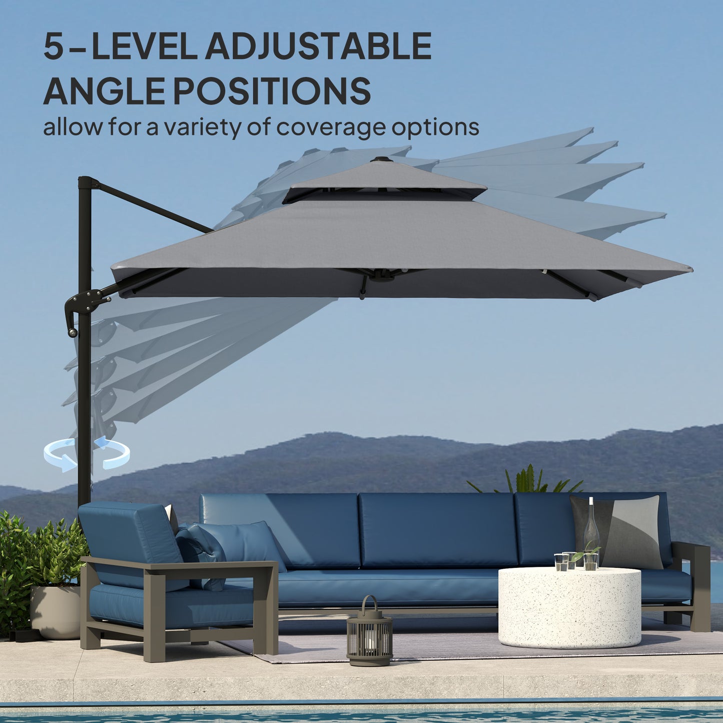 Outsunny Cantilever Parasol 3x3m Aluminum Frame Crank Tilt 360 Degree Rotation Double Top Garden Umbrella With Cover